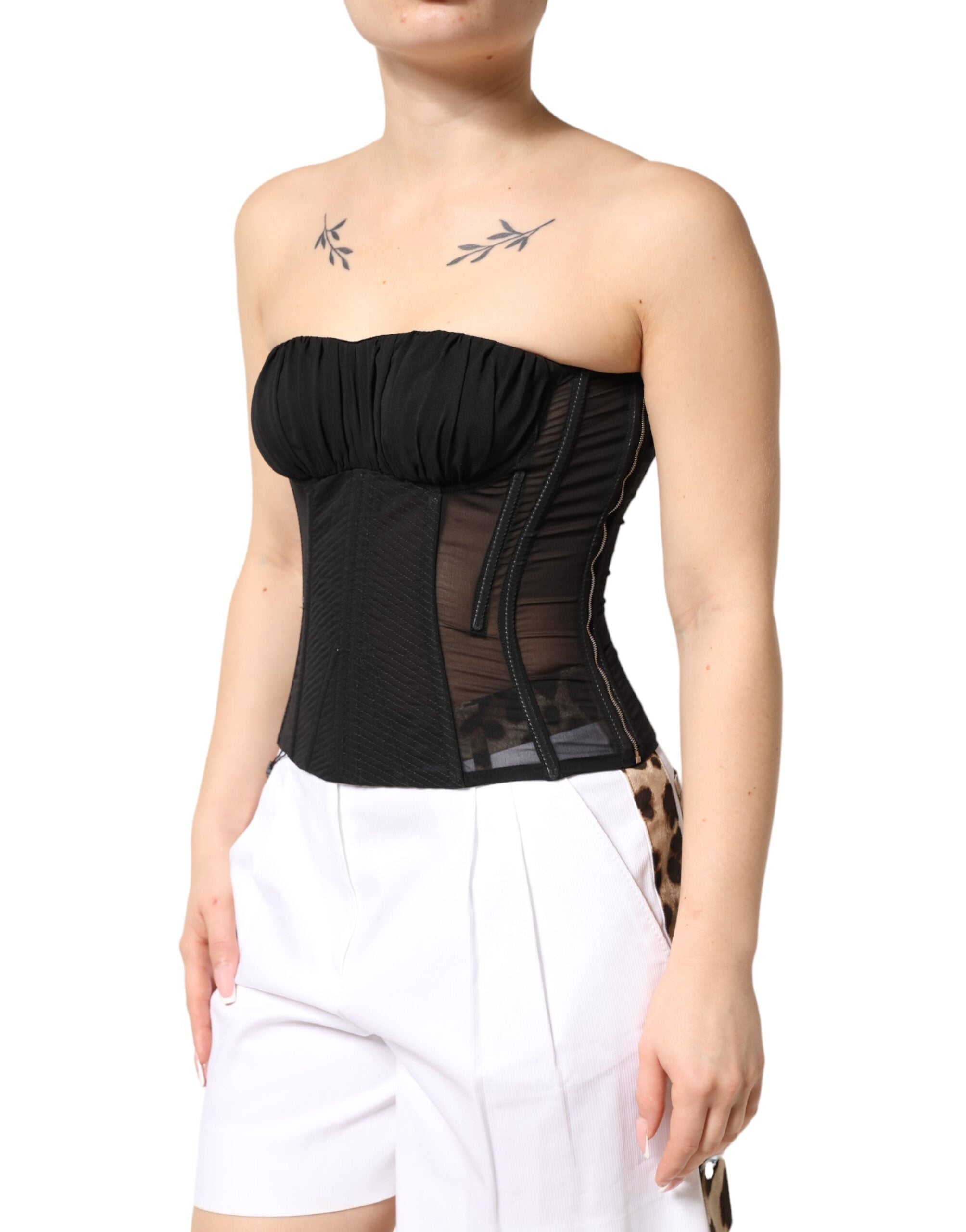 Dolce & Gabbana Black Silk Lace Bustier Corset Strapless Top