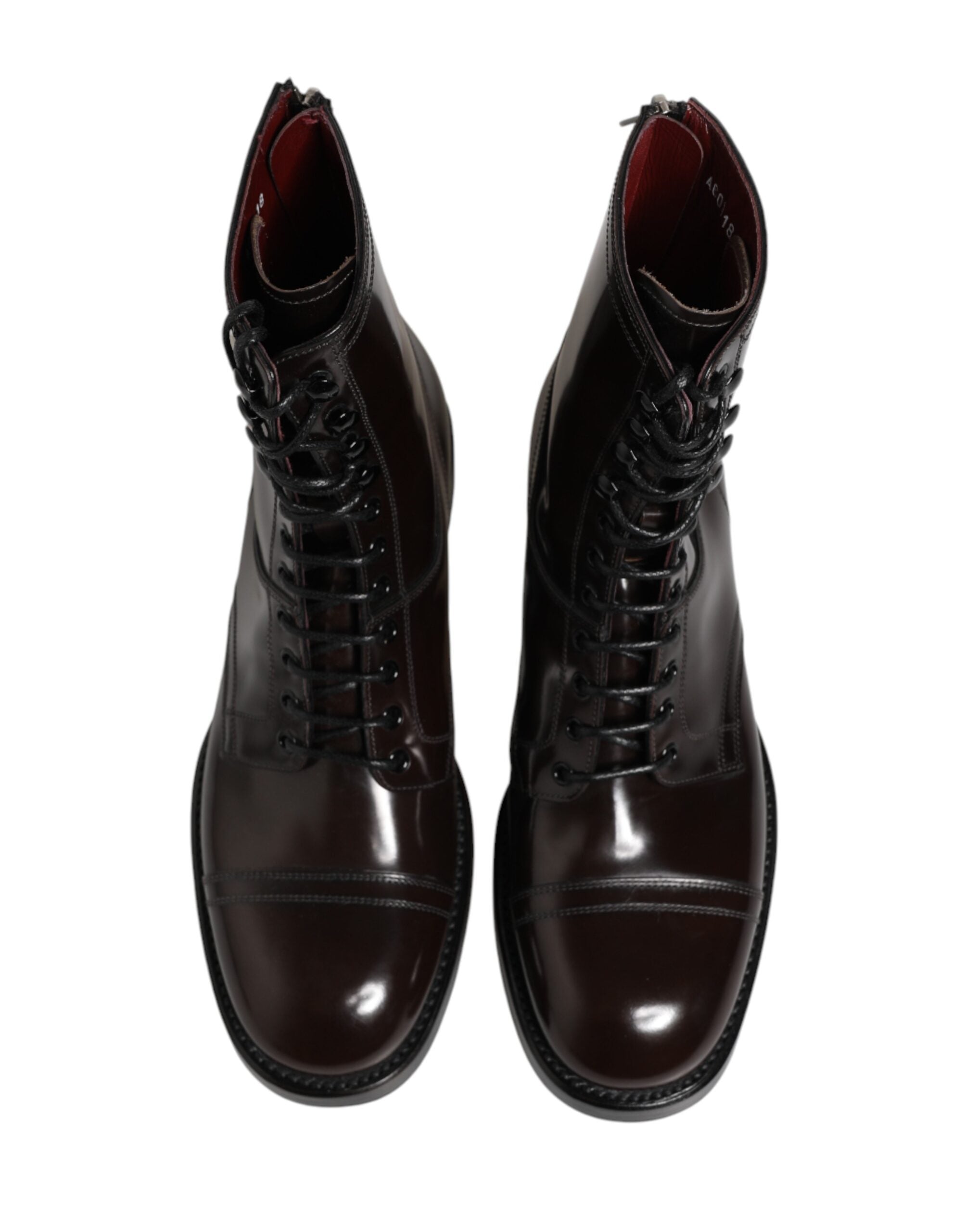 Dolce & Gabbana Brown Leather Lace Up Mid Calf Boots Shoes
