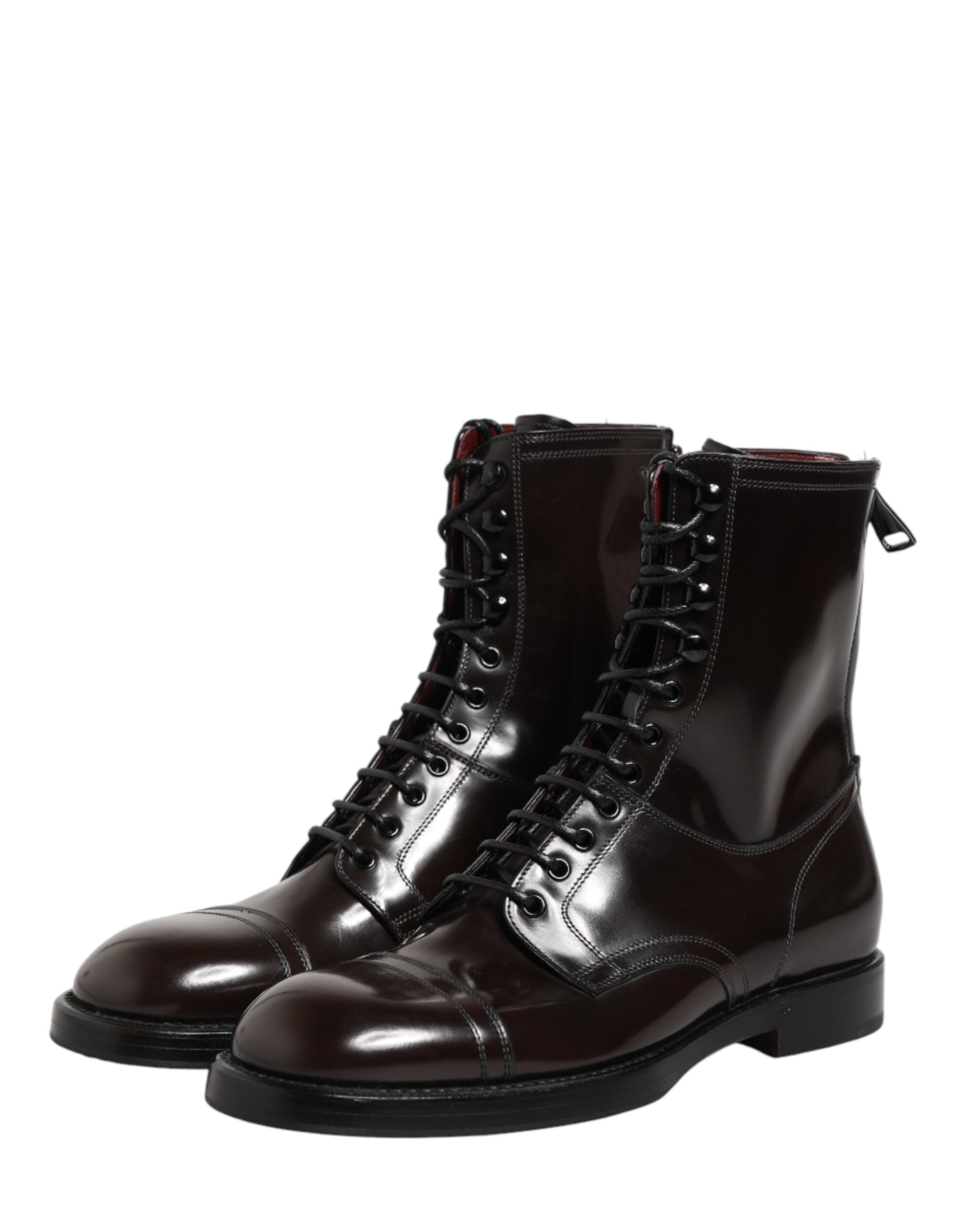 Dolce & Gabbana Brown Leather Lace Up Mid Calf Boots Shoes