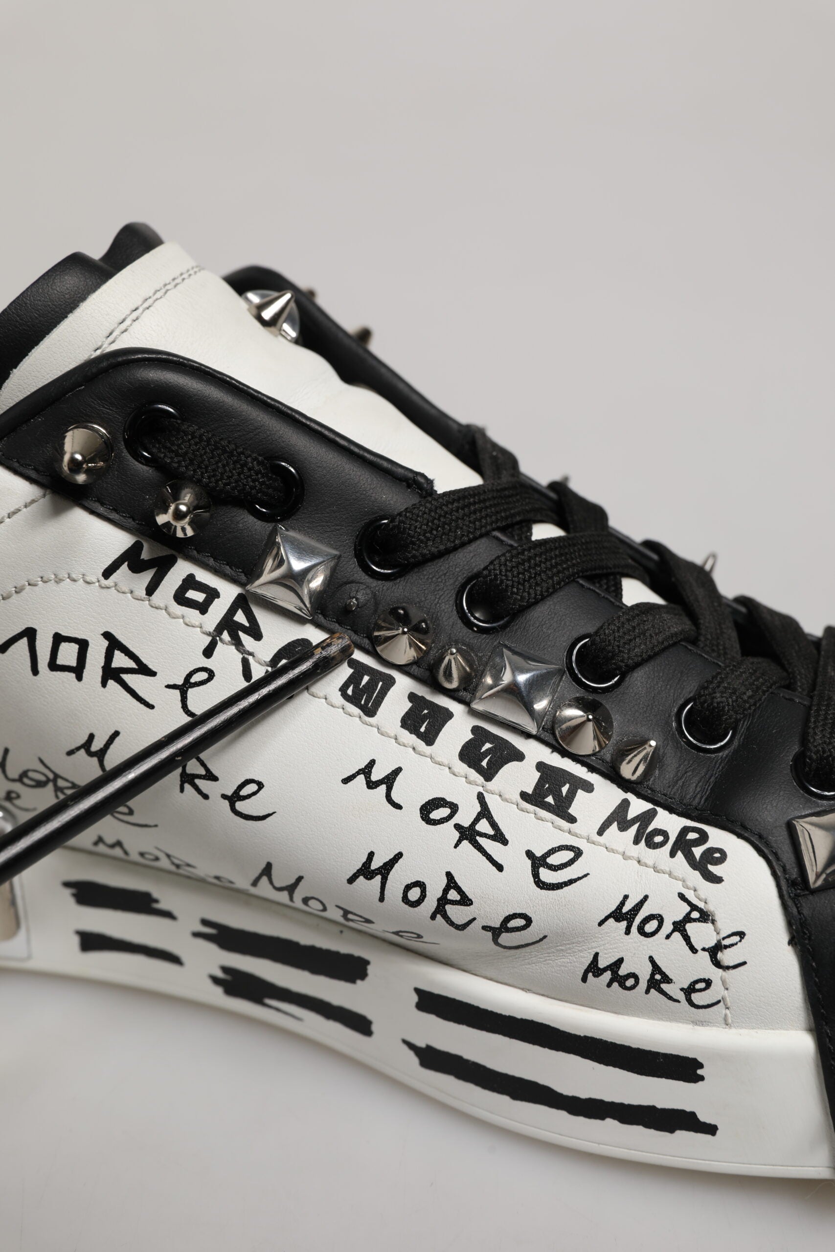 Dolce & Gabbana Black White Studded Low Top Sneakers Shoes