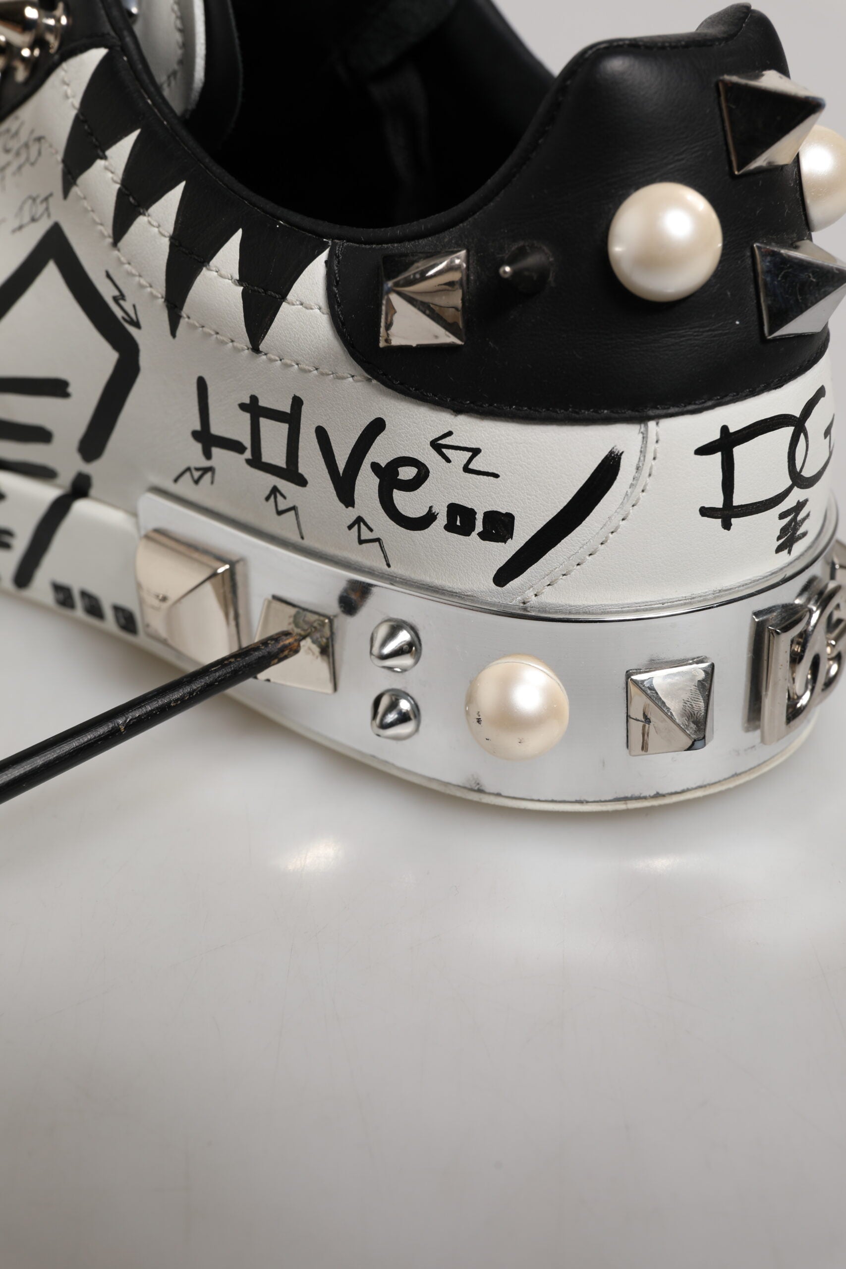 Dolce & Gabbana Black White Studded Low Top Sneakers Shoes