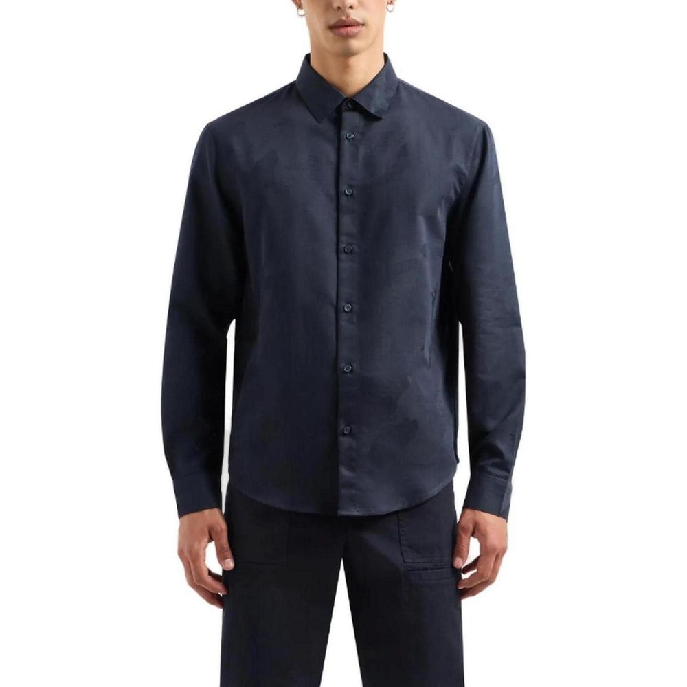 Armani Exchange Blue Cotton Dress Shirt LUNESCAPE