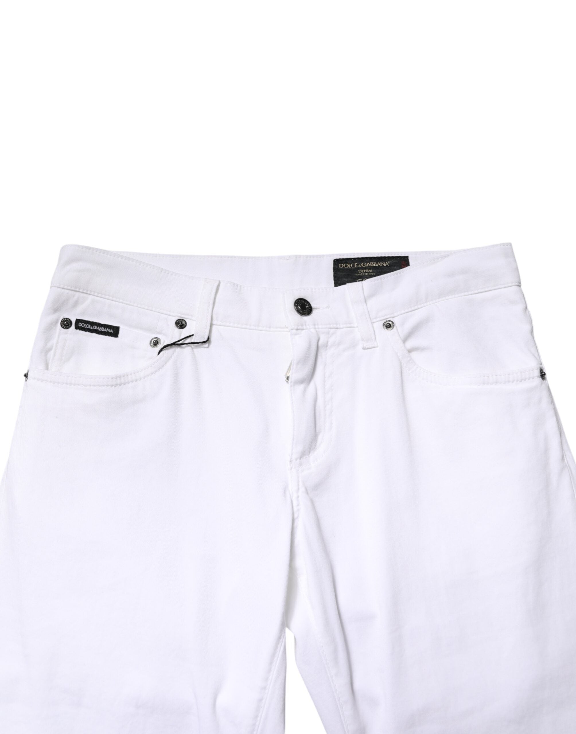Dolce & Gabbana White Cotton Stretch Skinny Denim Men Jeans