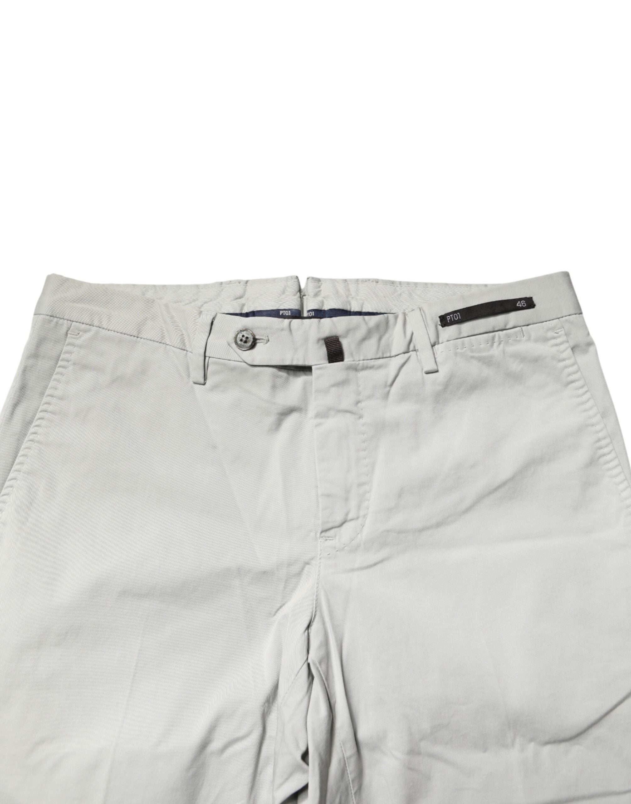 PT01 Light Gray Mid Waist Men Straight Chino Trouser Pants