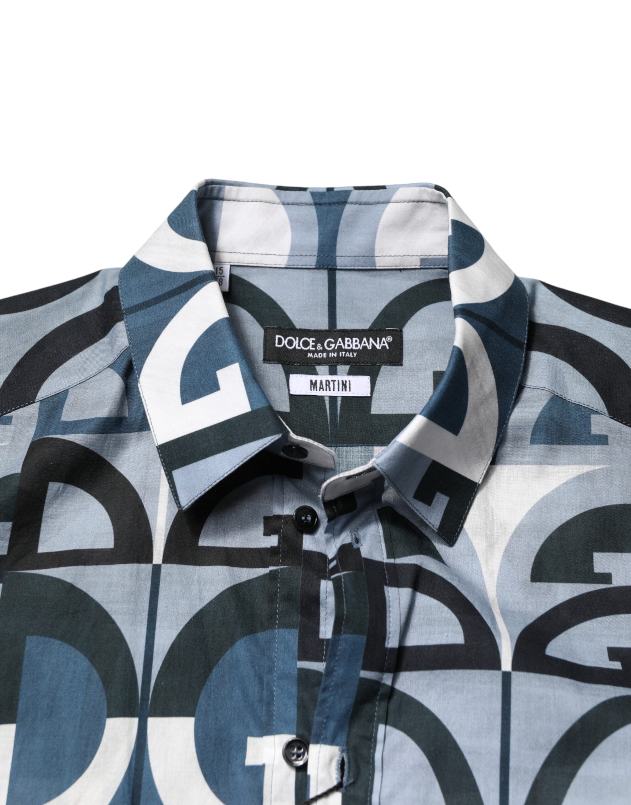 Dolce & Gabbana Blue MARTINI Long Sleeves Casual Logo Shirt