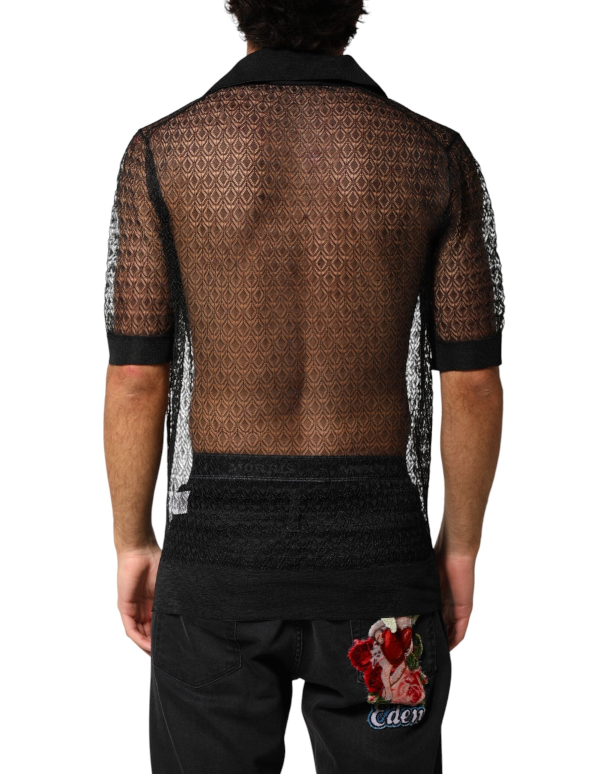 Dolce & Gabbana Black Sheer Short Sleeves Casual Polo  Top