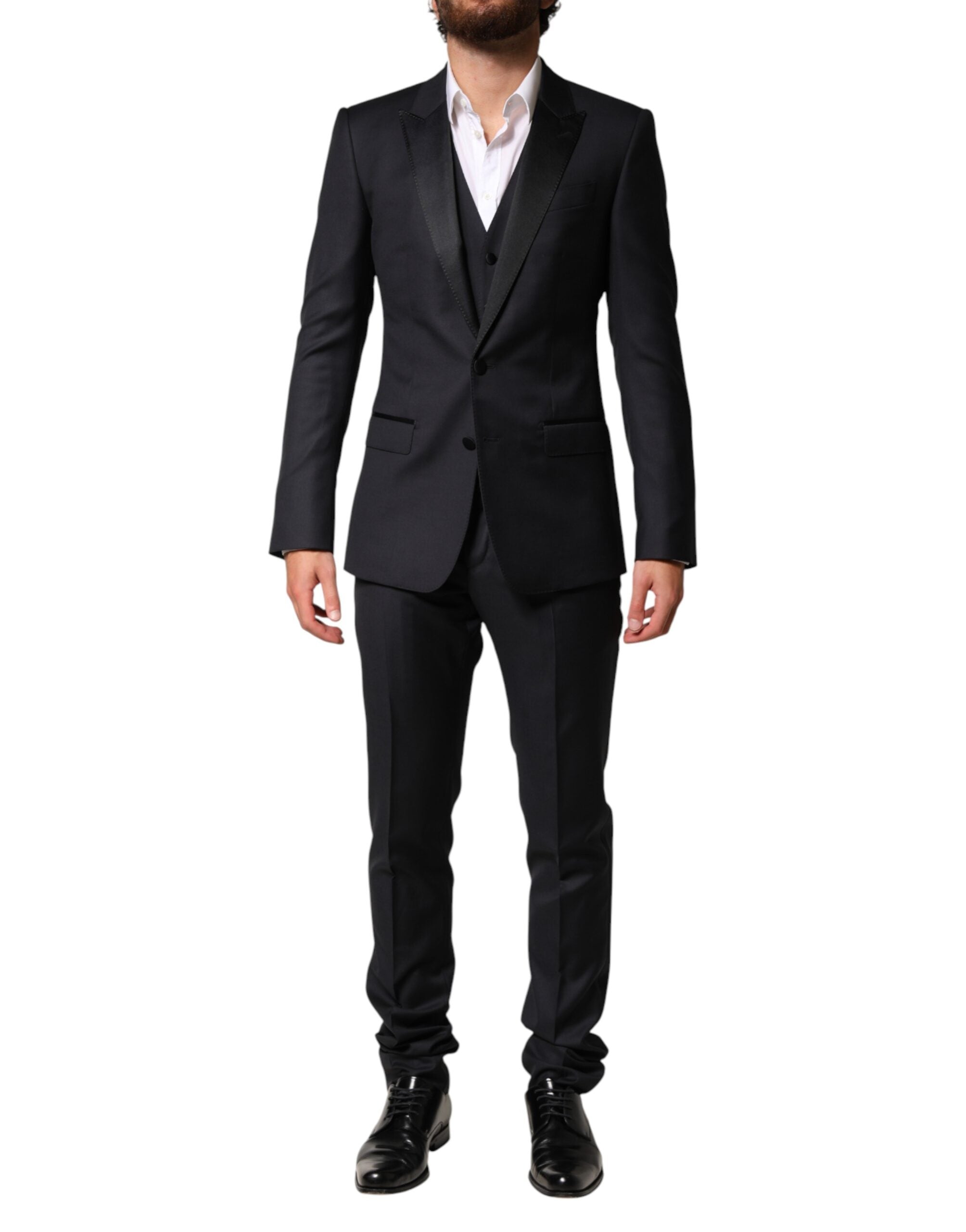 Dolce & Gabbana Blue Wool Single Breasted 3 Piece Men Suit