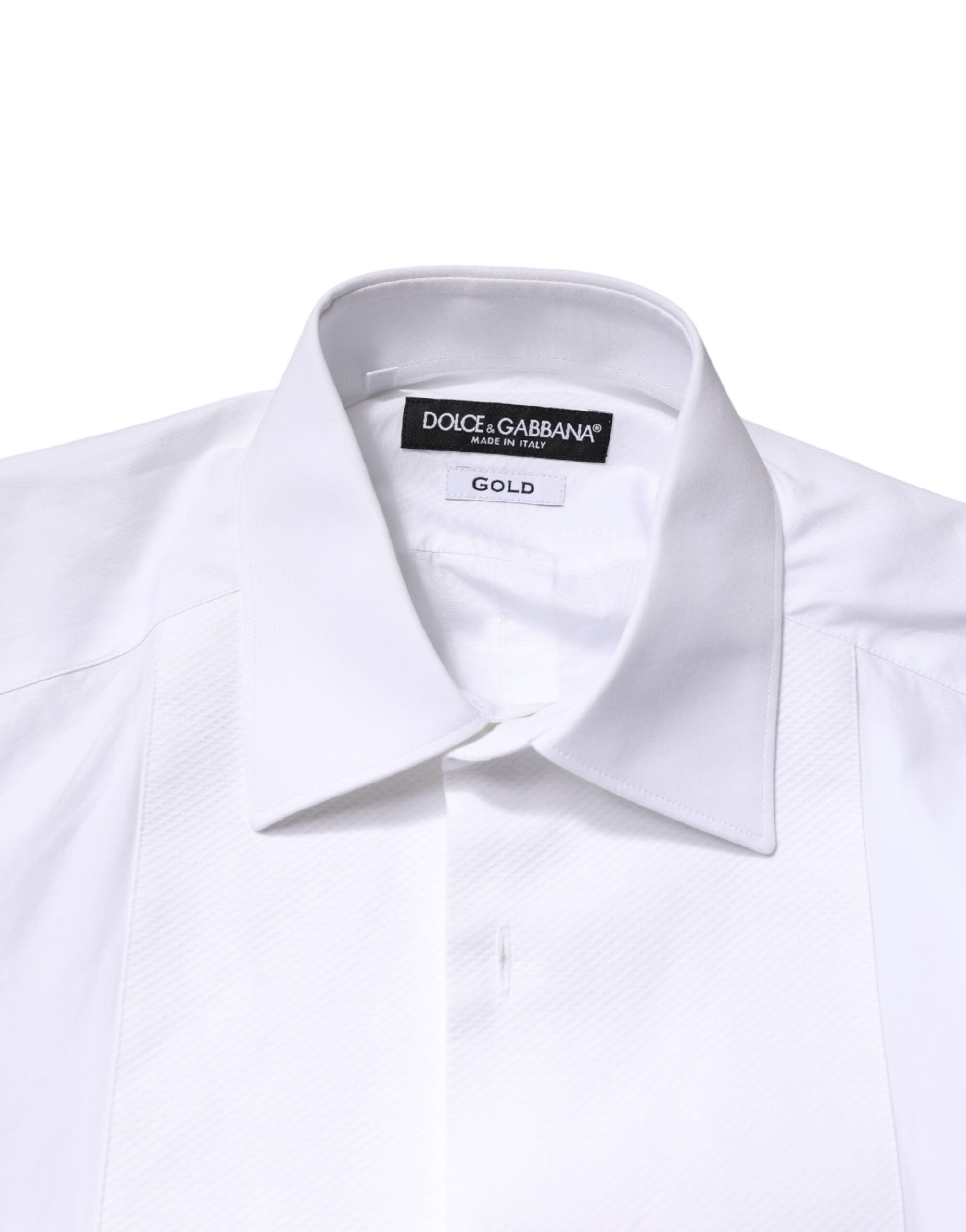Dolce & Gabbana White Cotton GOLD Collared Dress Bib Formal Shirt