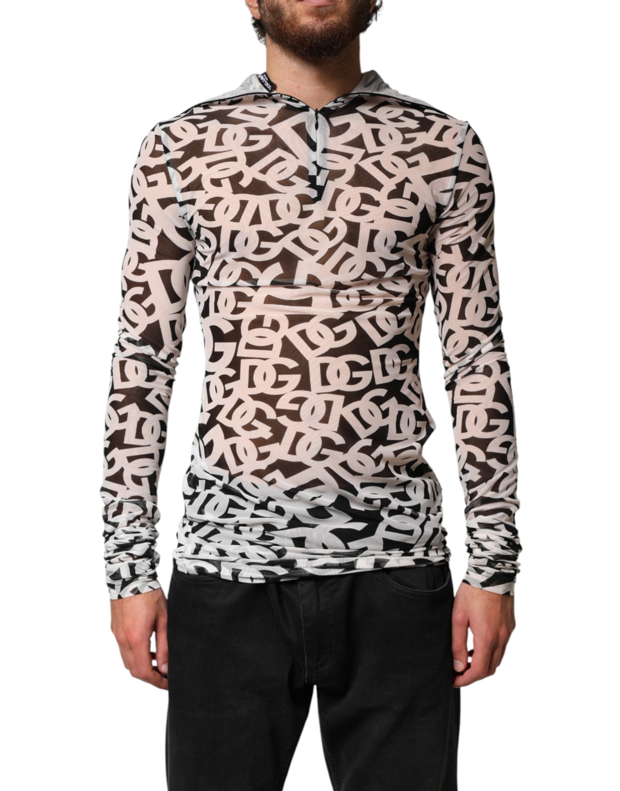 Dolce & Gabbana White DG Logo Long Sleeve Hooded T-Shirt