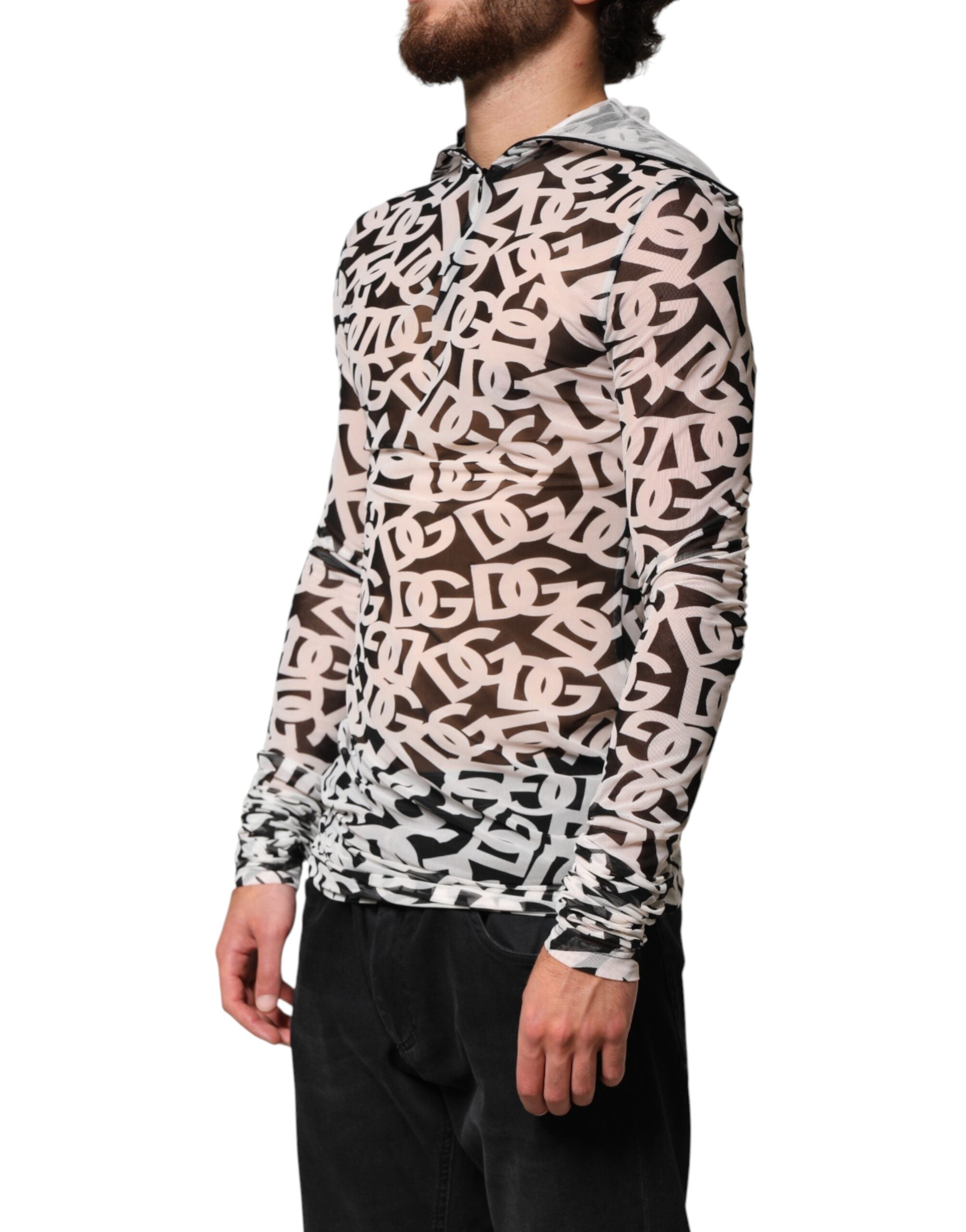 Dolce & Gabbana White DG Logo Long Sleeve Hooded T-Shirt