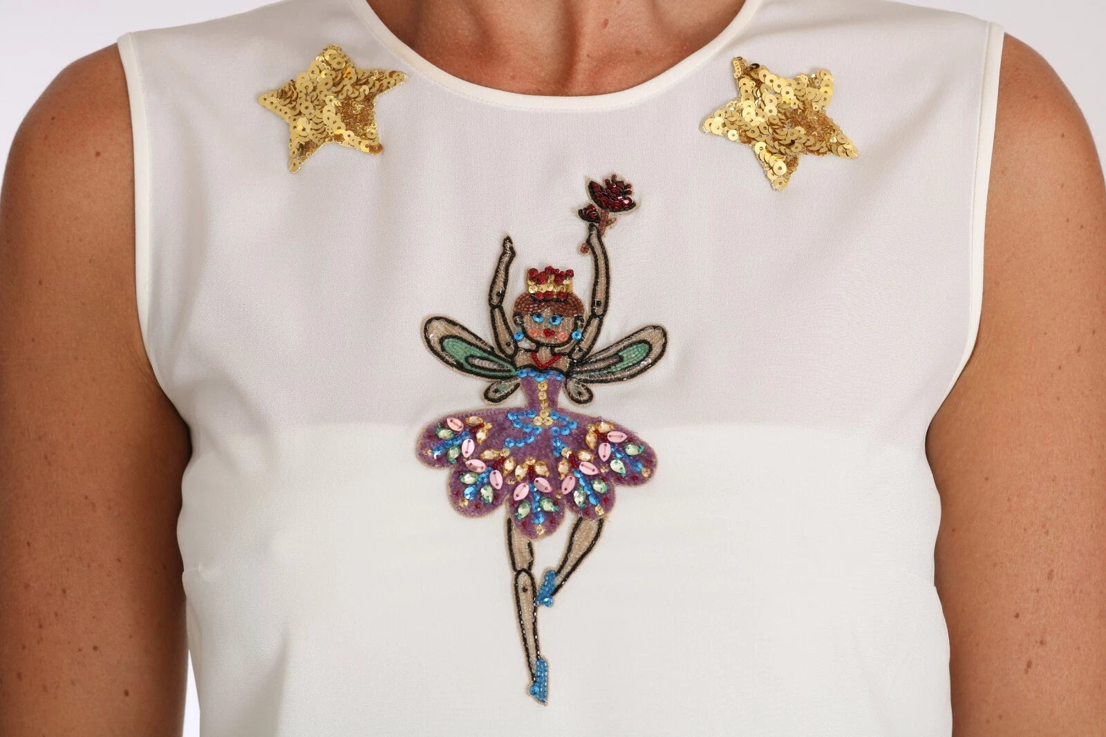 Dolce & Gabbana White Embellished Crystal Sequin Fairy  Top