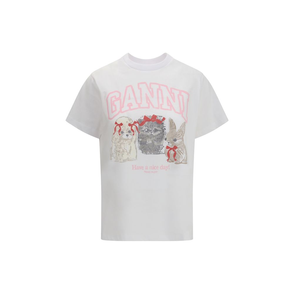 Ganni White Cotton T-Shirt LUNESCAPE