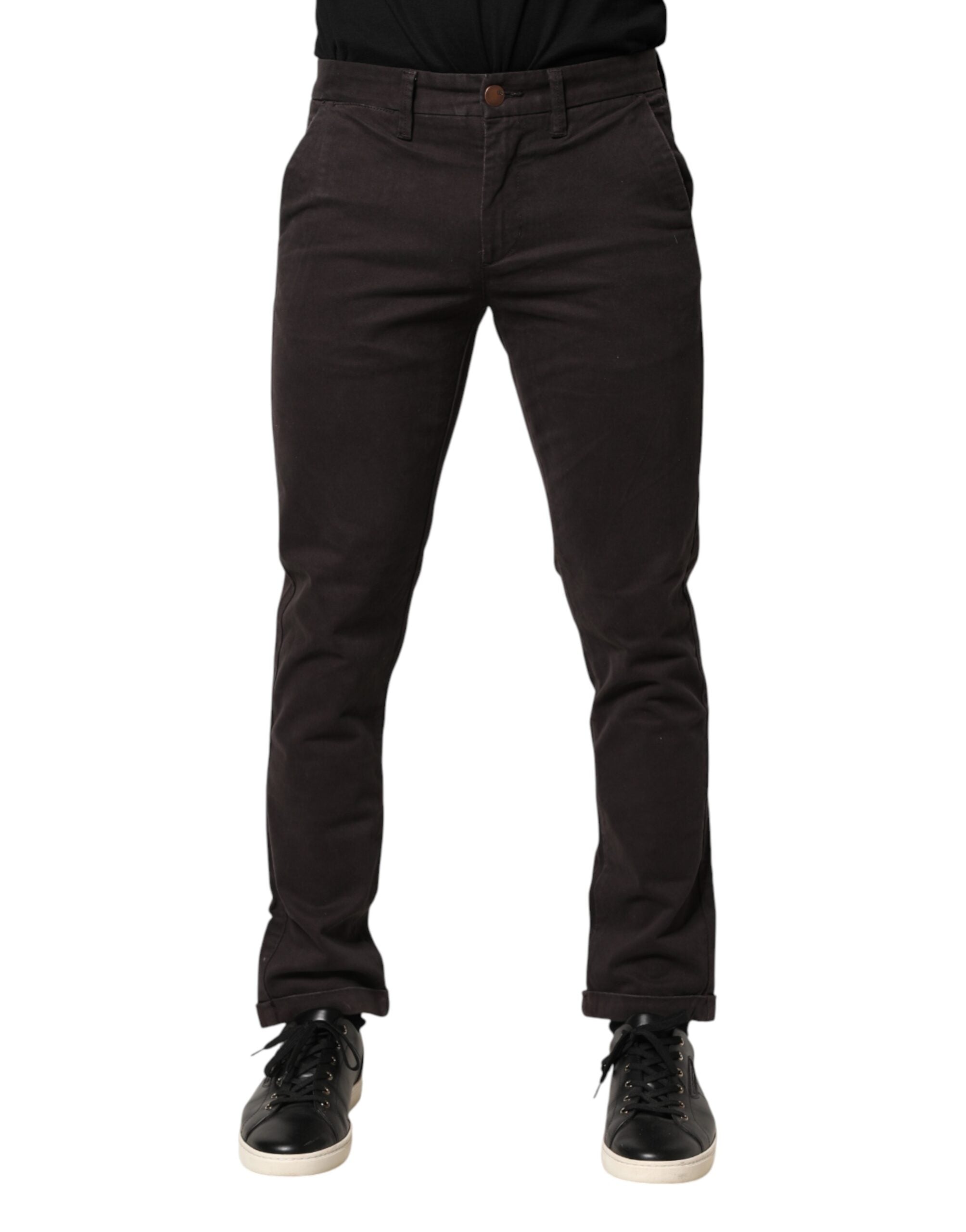Sun68 Dark Brown Cotton Stretch Skinny Mid Waist Men Trouser Pants