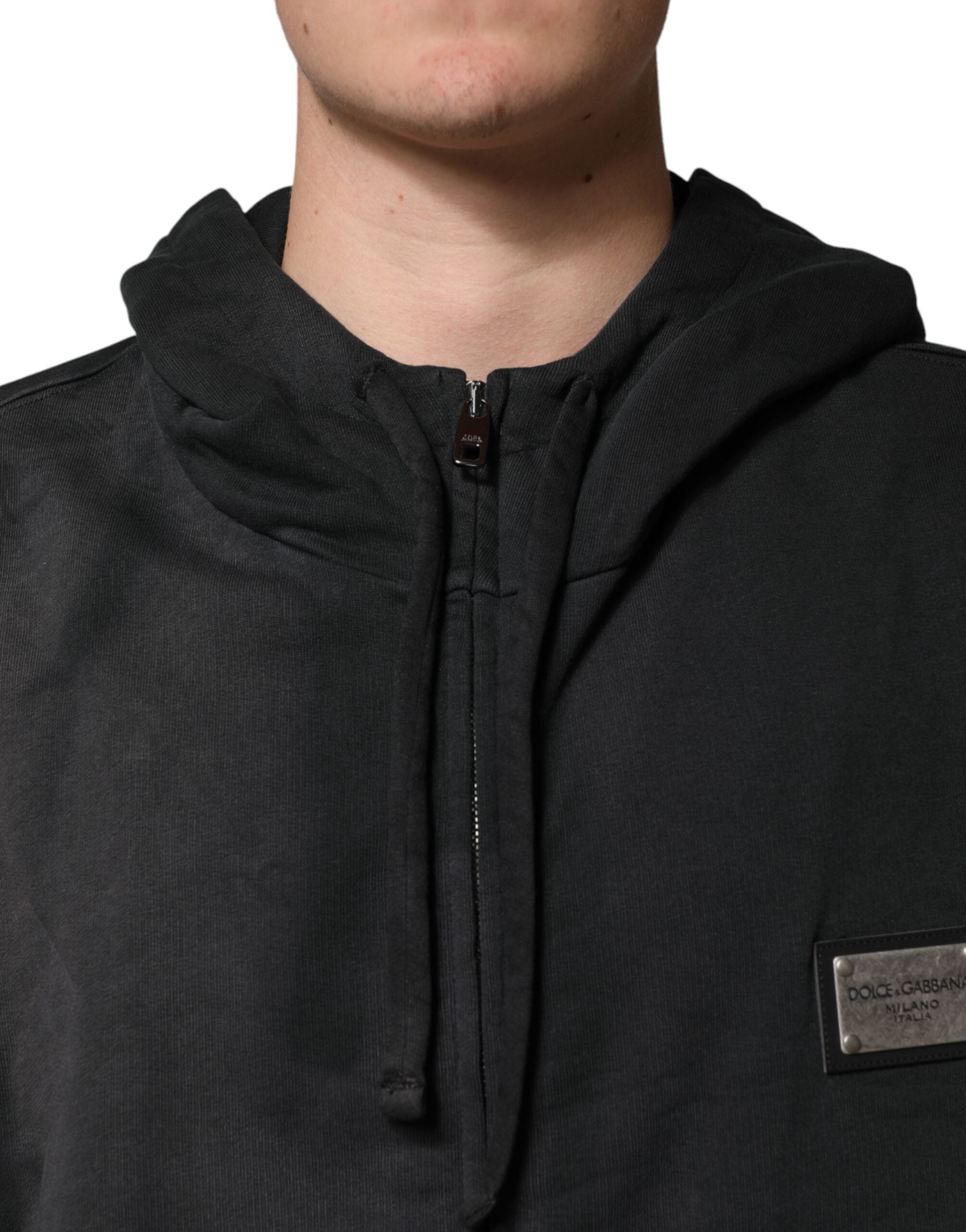 Dolce & Gabbana Black Logo Zipped Hooded Sweatshirt Sweater