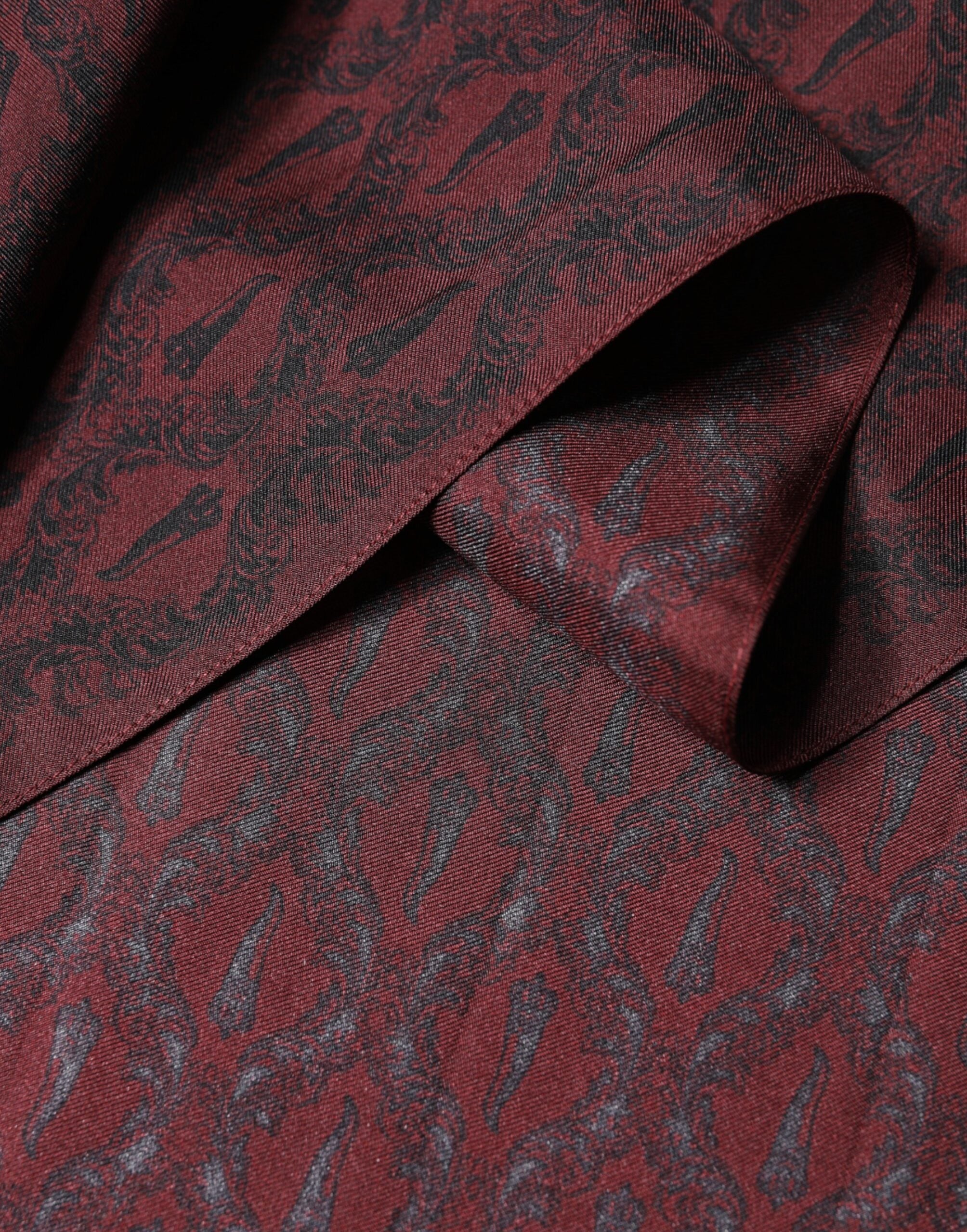 Dolce & Gabbana Maroon Patterned Silk Wrap Foulard Men 133cm x 22cm Scarf