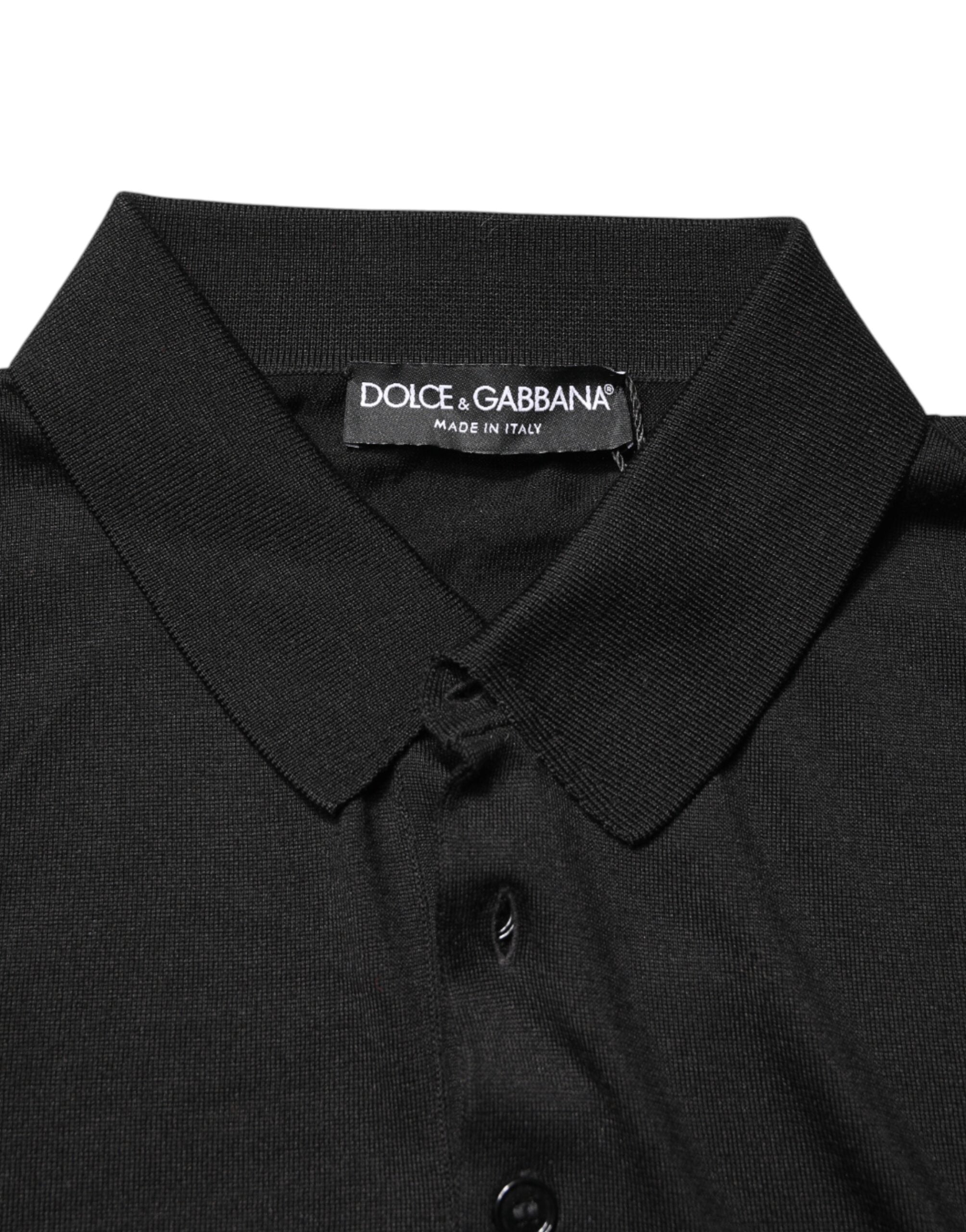 Dolce & Gabbana Black Silk Collared Short Sleeve Polo  T-shirt