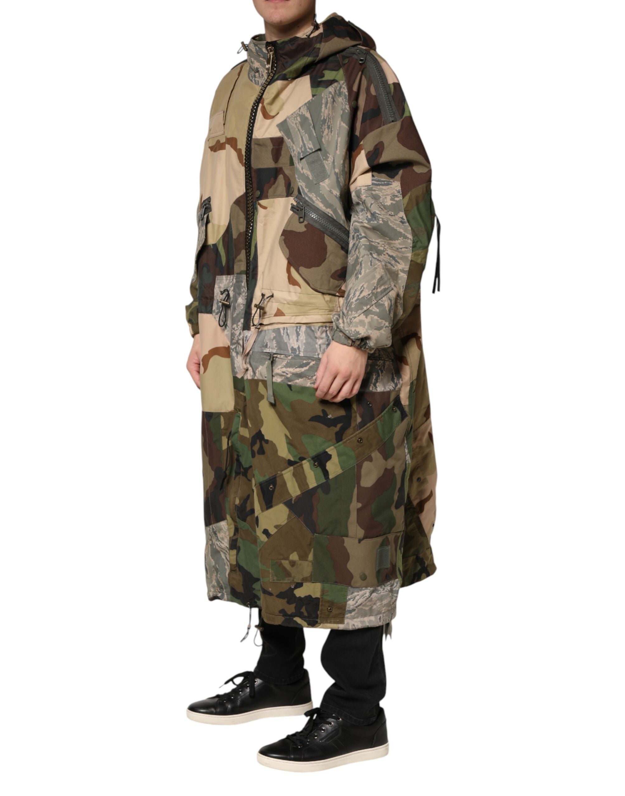 Dolce & Gabbana Multicolor Camouflage Hooded Rain Coat