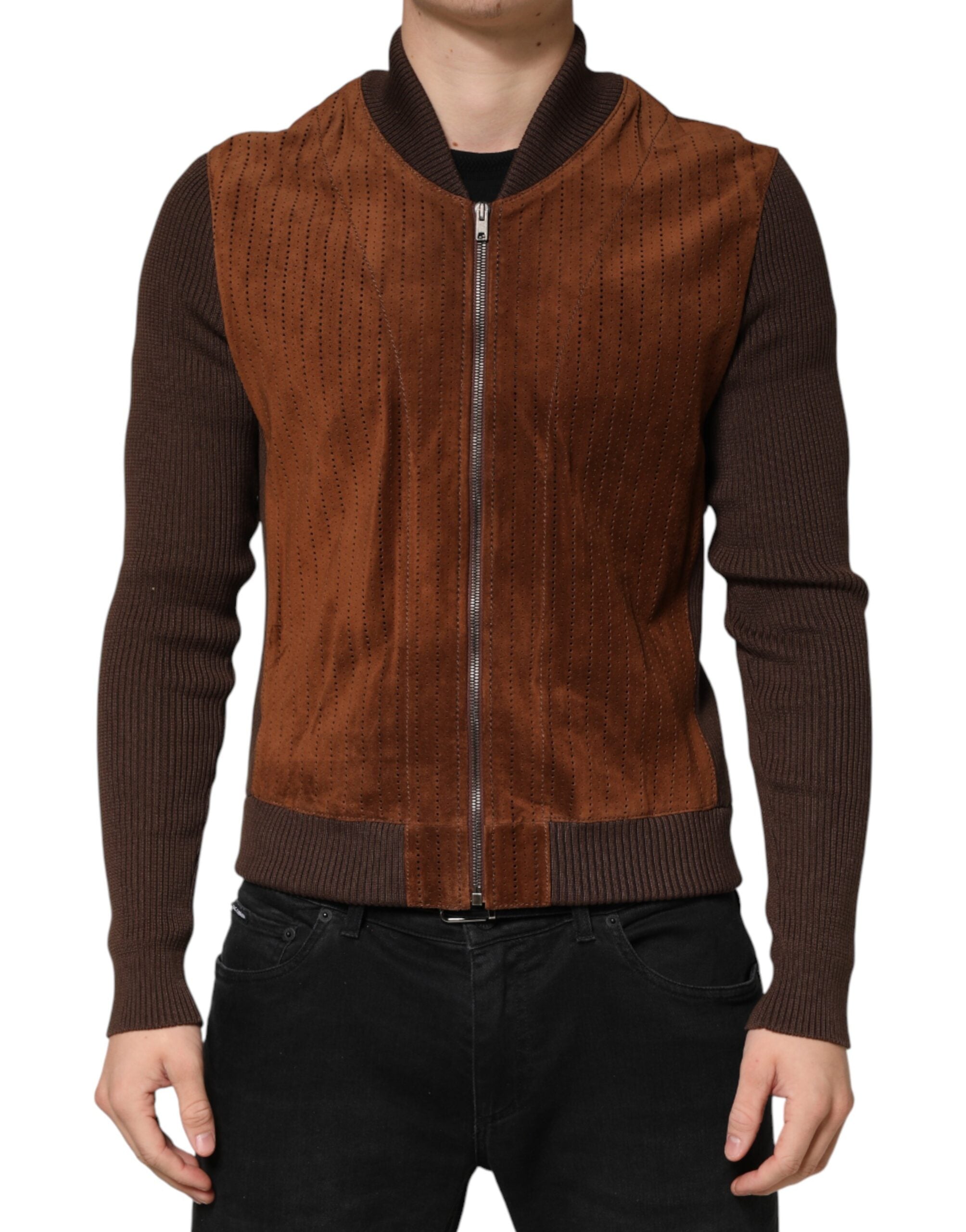 Dolce & Gabbana Brown Velvet Bomber Jacket