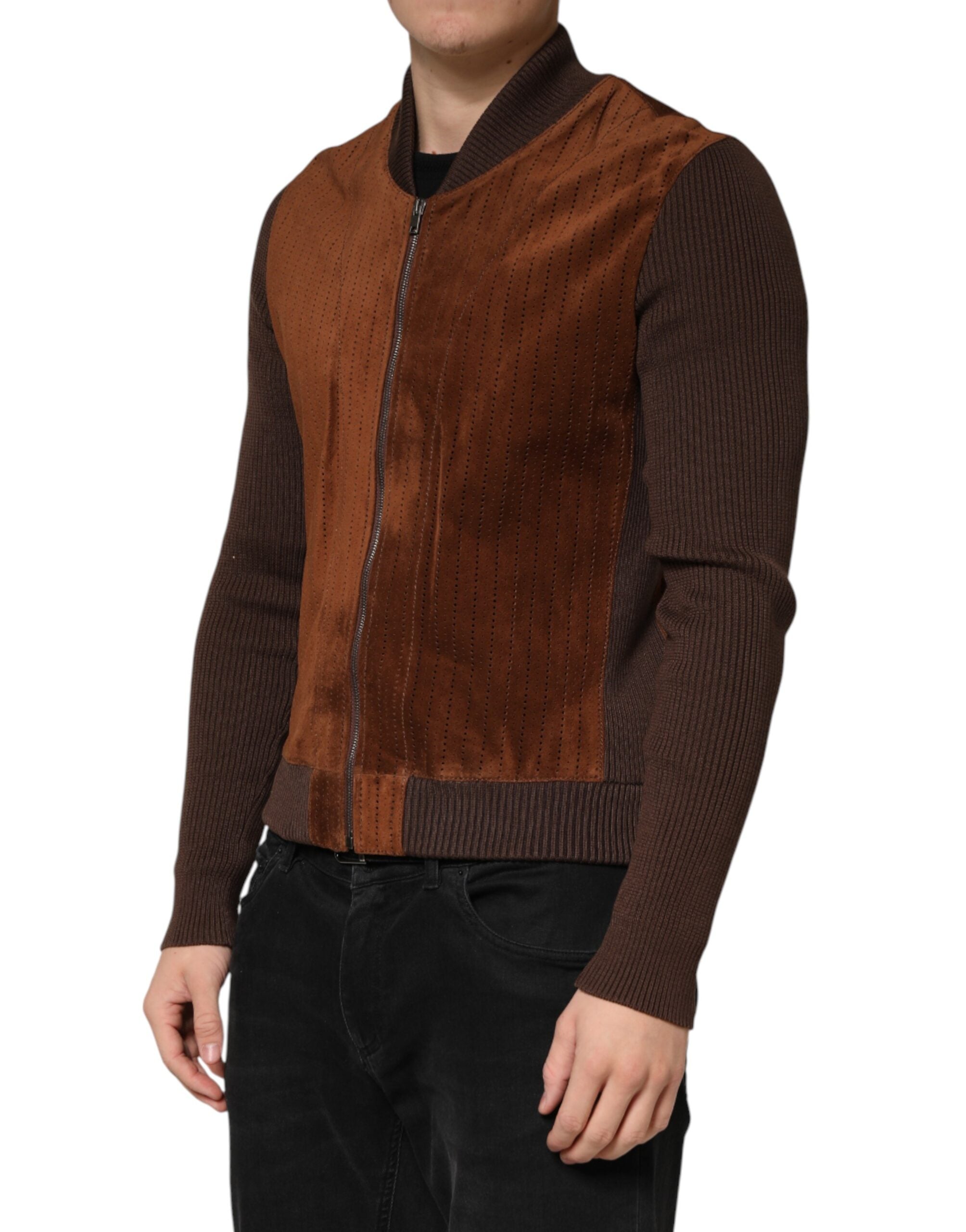 Dolce & Gabbana Brown Velvet Bomber Jacket