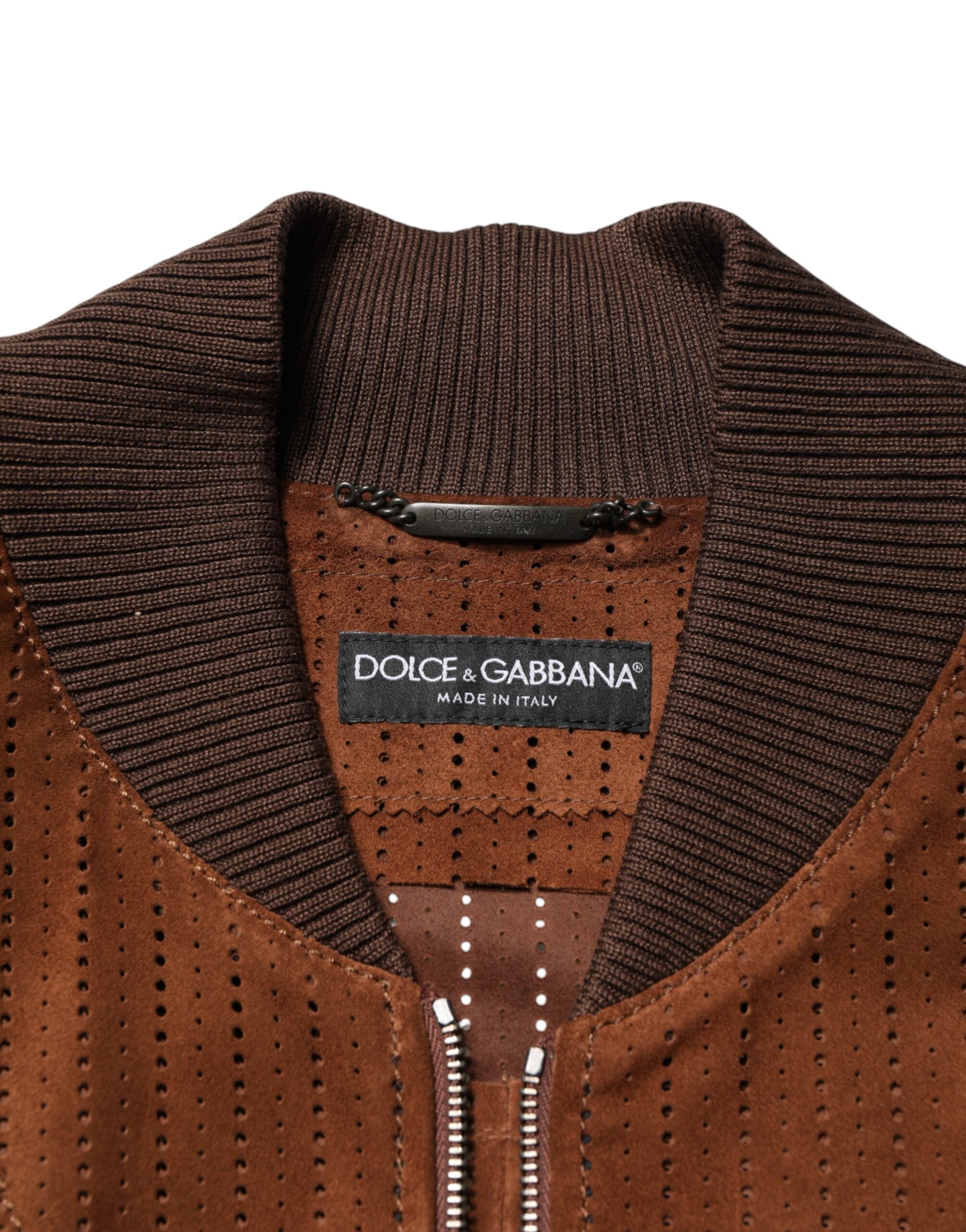 Dolce & Gabbana Brown Velvet Bomber Jacket