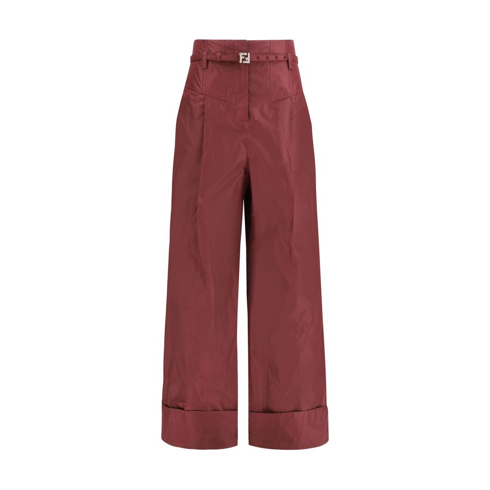 Fendi Bordeaux Silk Casual Pants