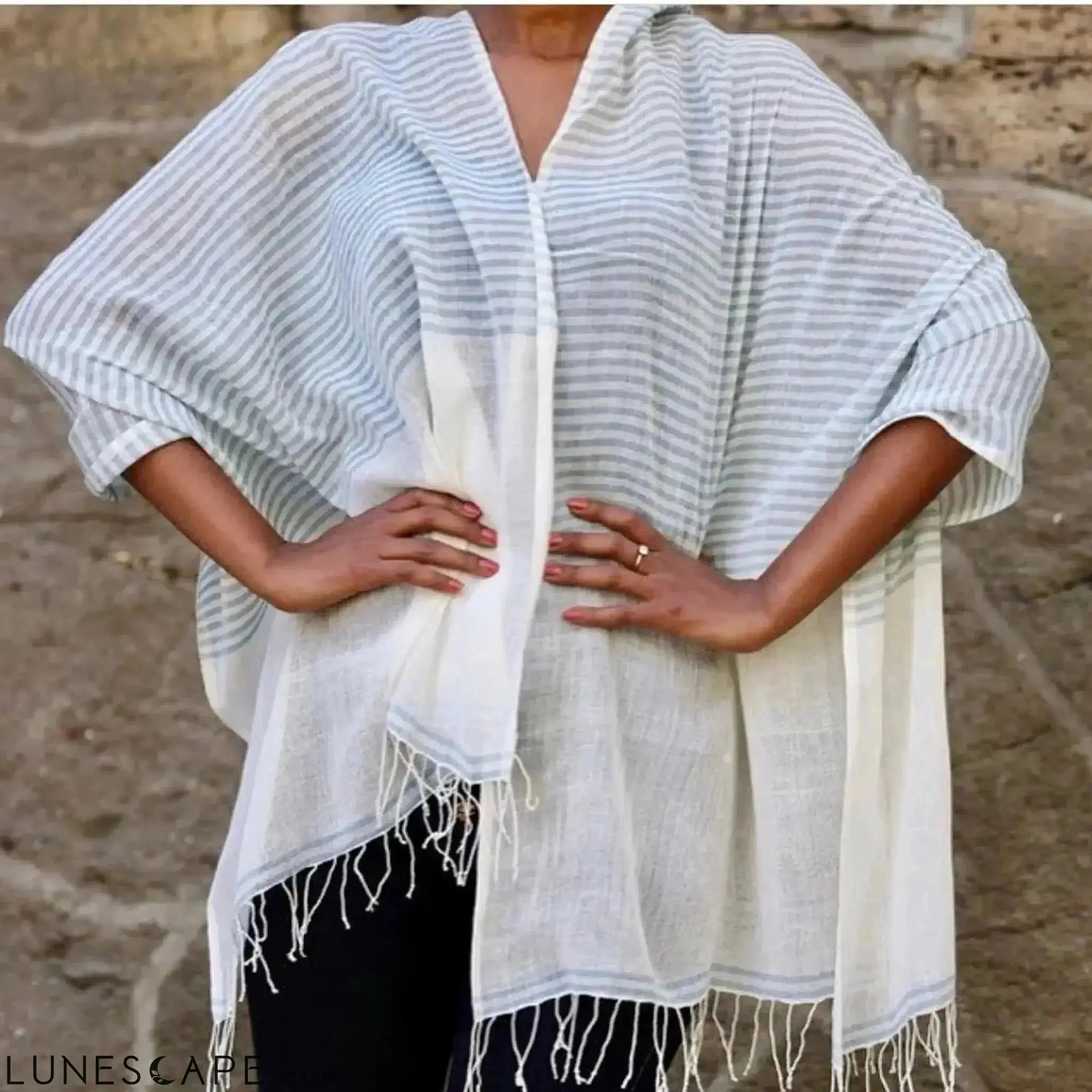 Airy Cotton Stripe Scarf LUNESCAPE