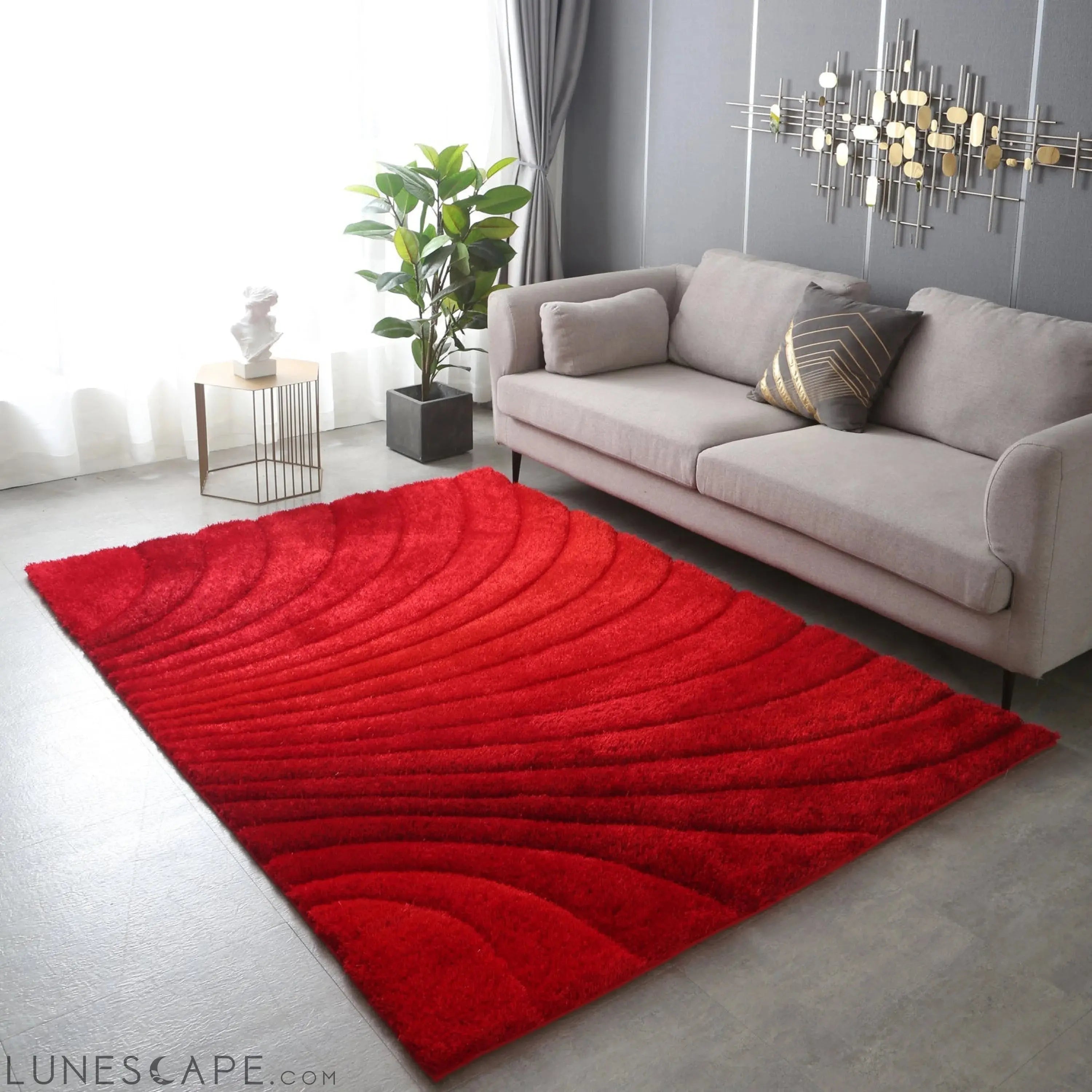 Ava 3D Red Shag Rug LUNESCAPE
