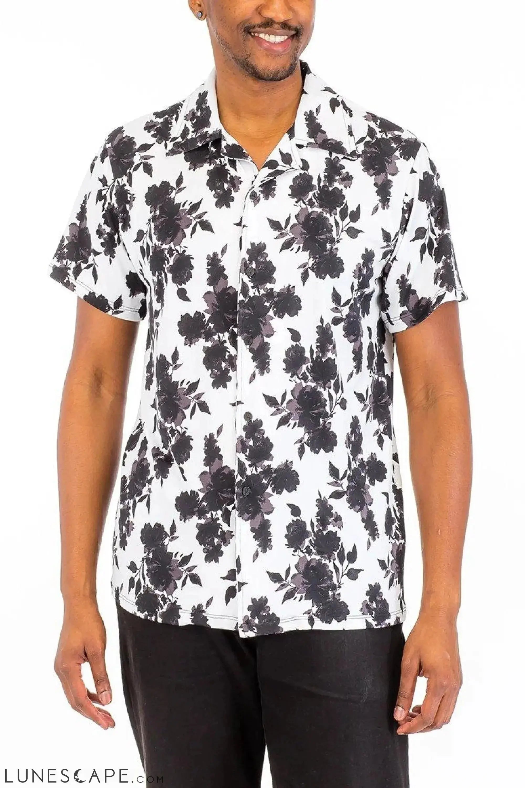 BLACK & WHITE FLORAL BUTTON UP SHIRT LUNESCAPE
