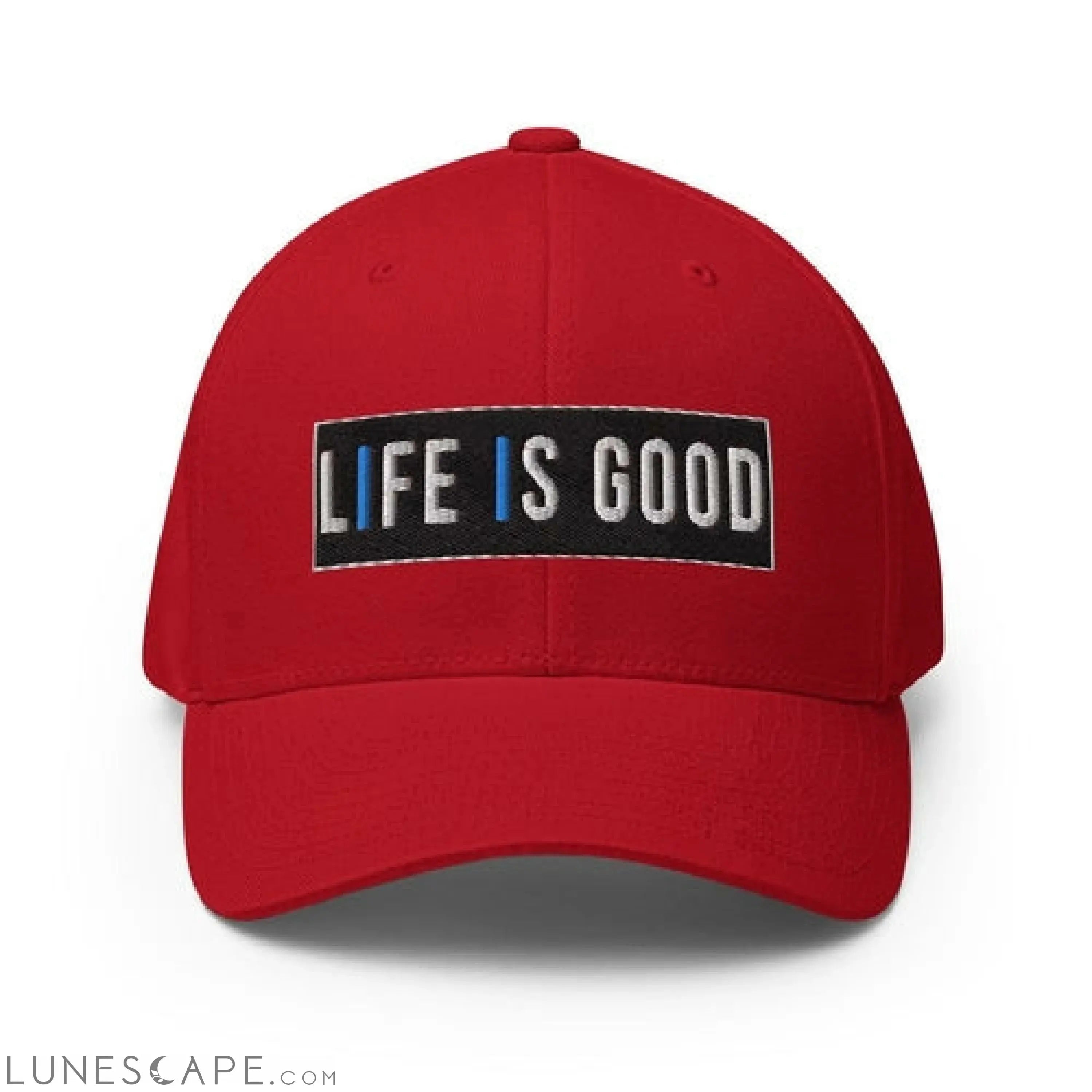 Baseball Hat - Life Is Good Print / Embroidered Twill Flexfit Cap LUNESCAPE