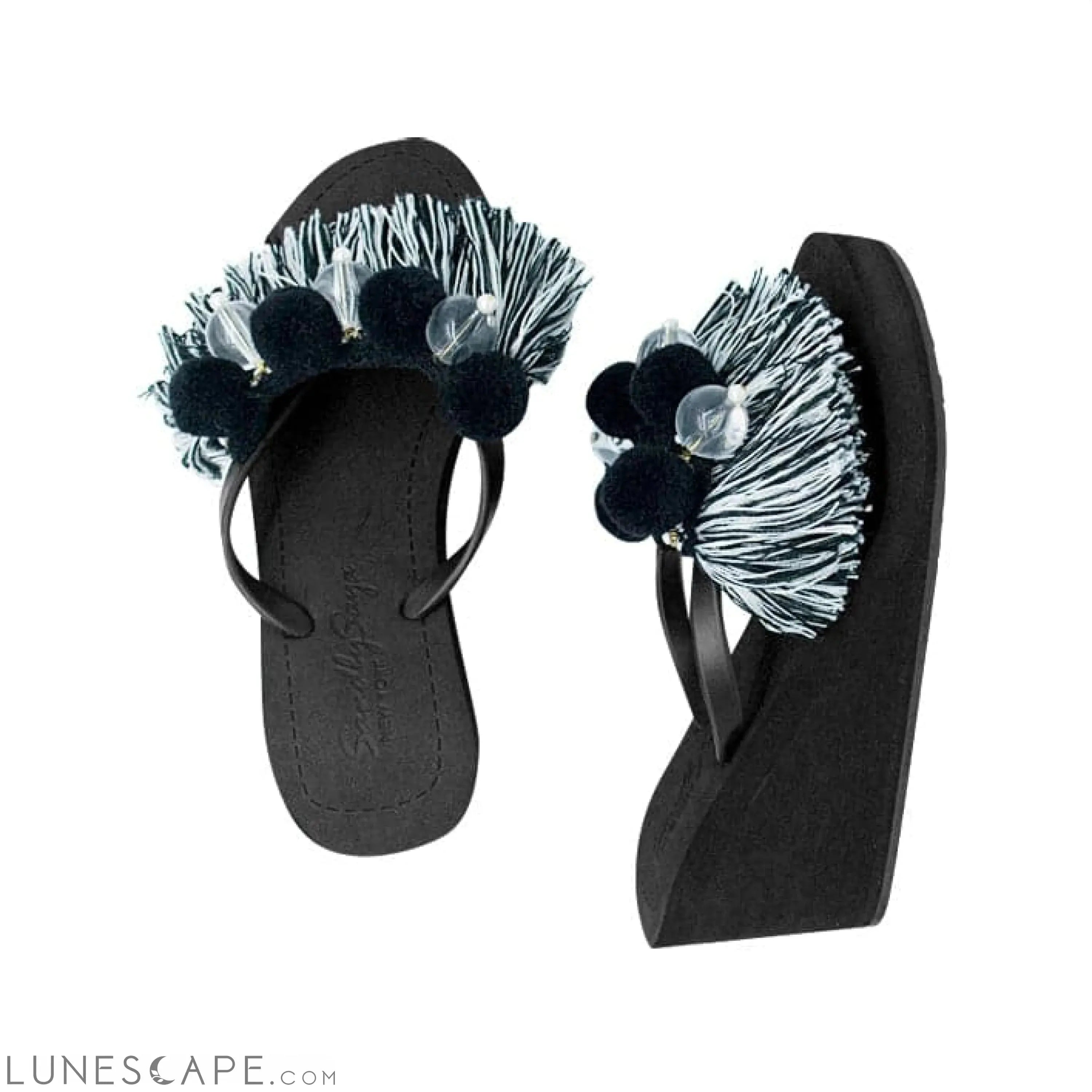 Black Pom Pom Tassel- Women's High Wedge LUNESCAPE