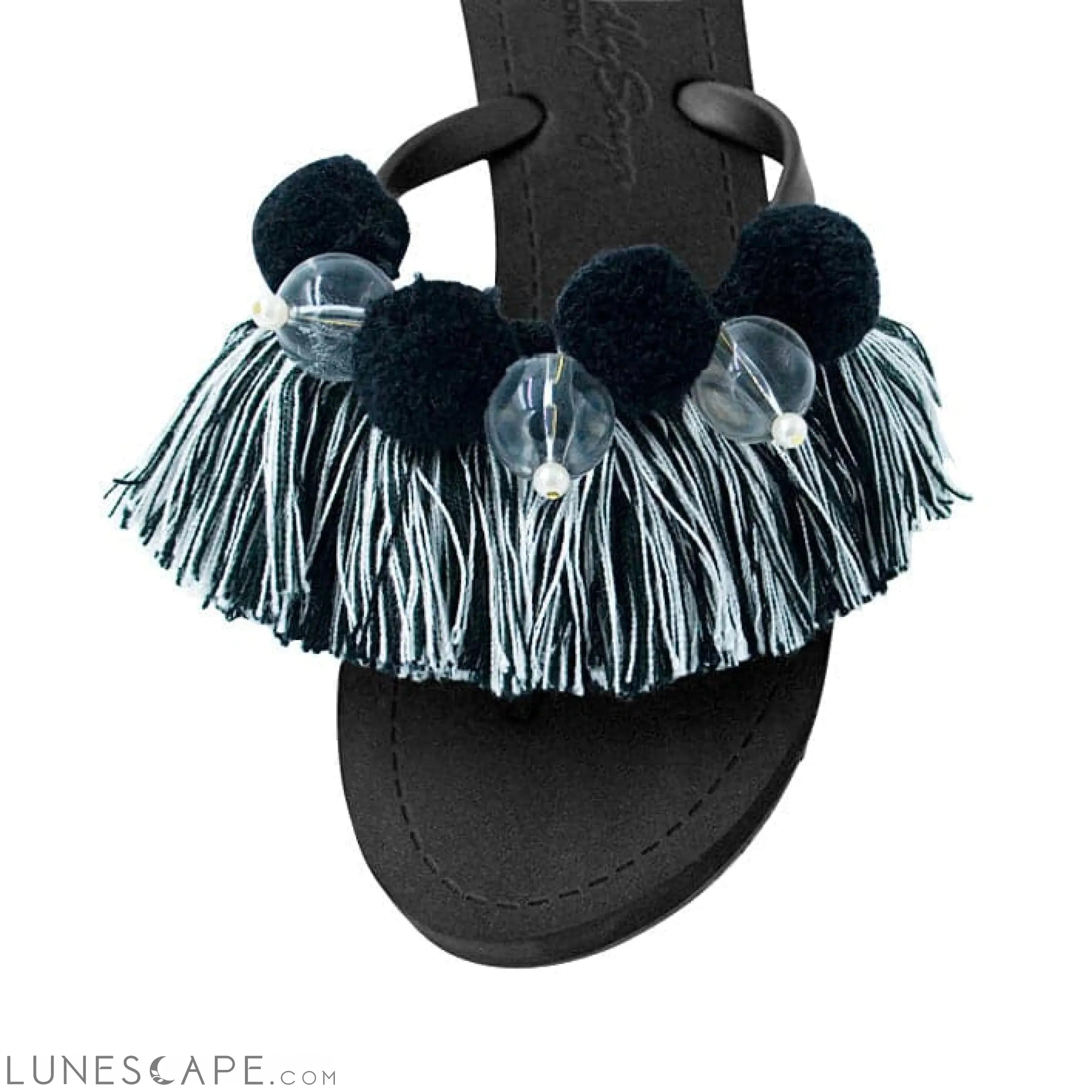 Black Pom Pom Tassel- Women's High Wedge LUNESCAPE