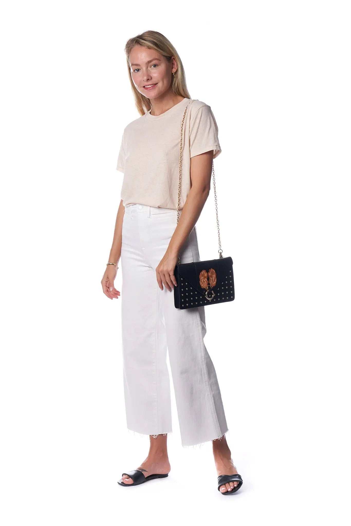 Bull Black Crossbody Clutch with Silver Ring LUNESCAPE