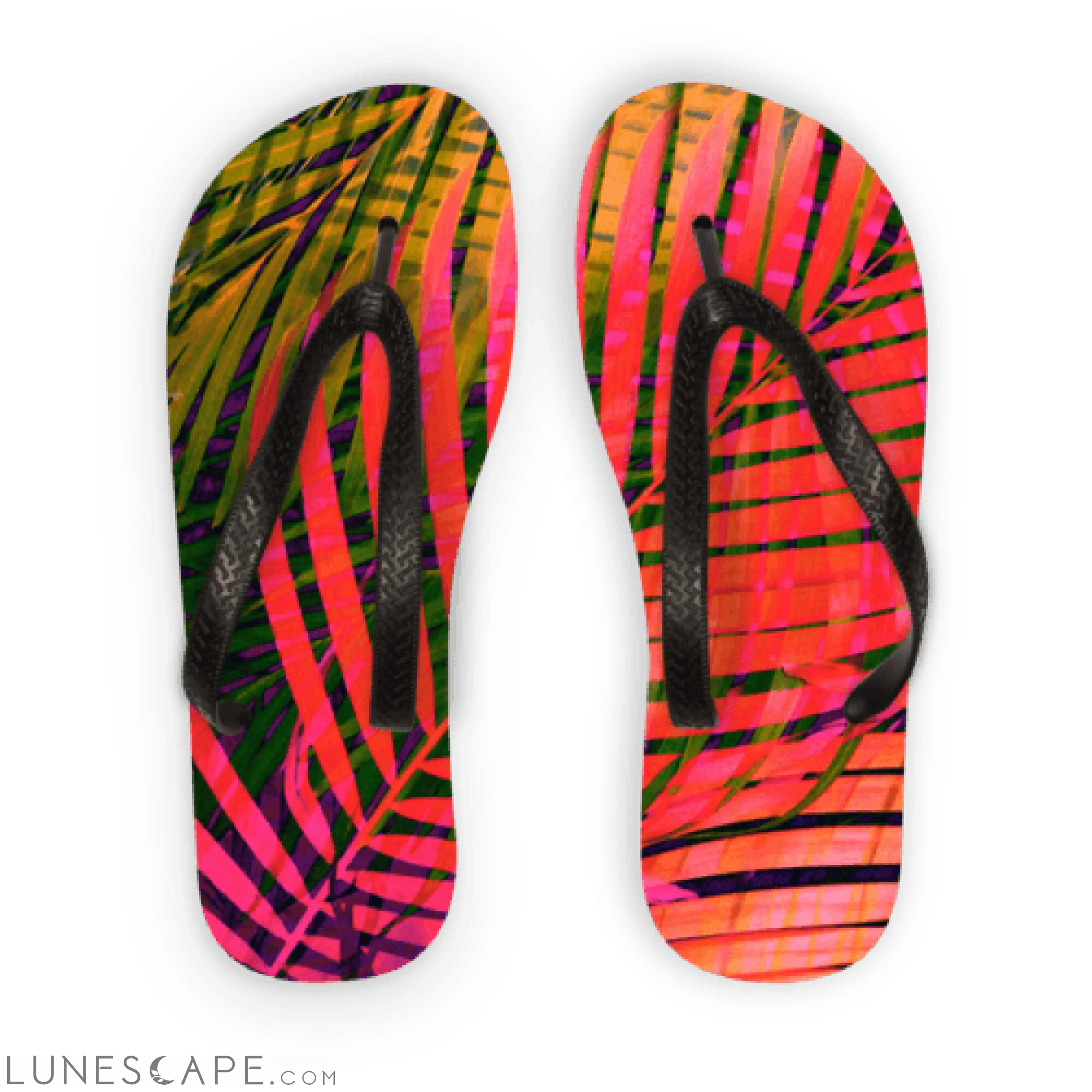 COLORFUL TROPICAL LEAVES no4 Adult Flip Flops LUNESCAPE