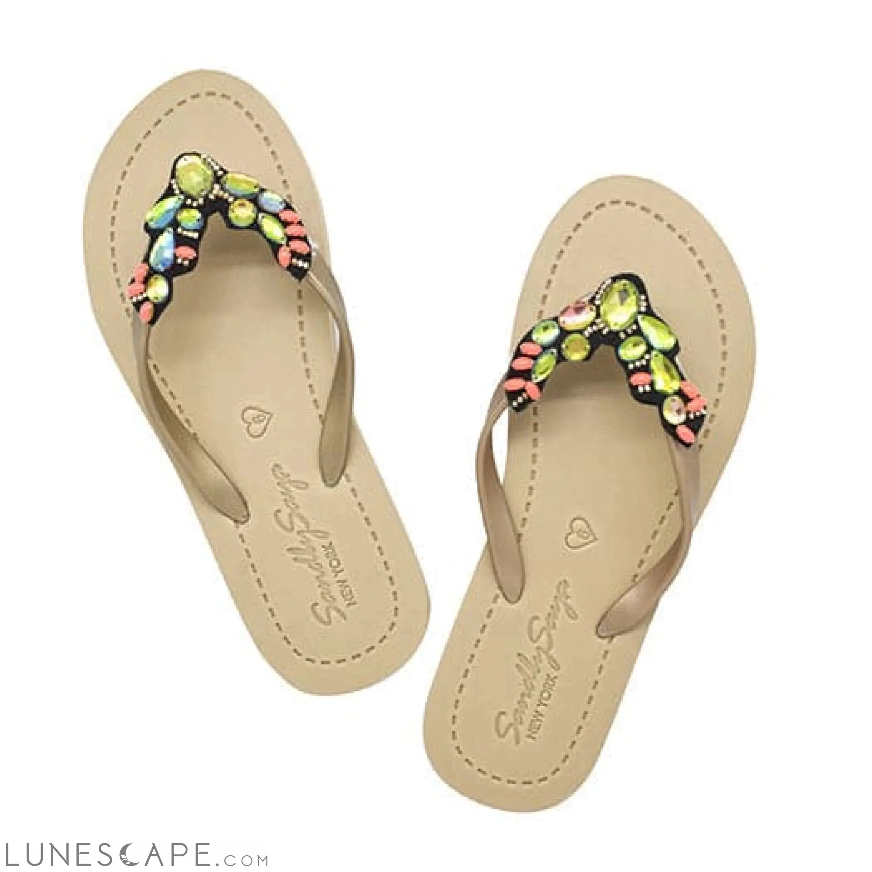 Cactus - Green Rhinestone Embellished Women's Flat Flip Flops Sandal LUNESCAPE