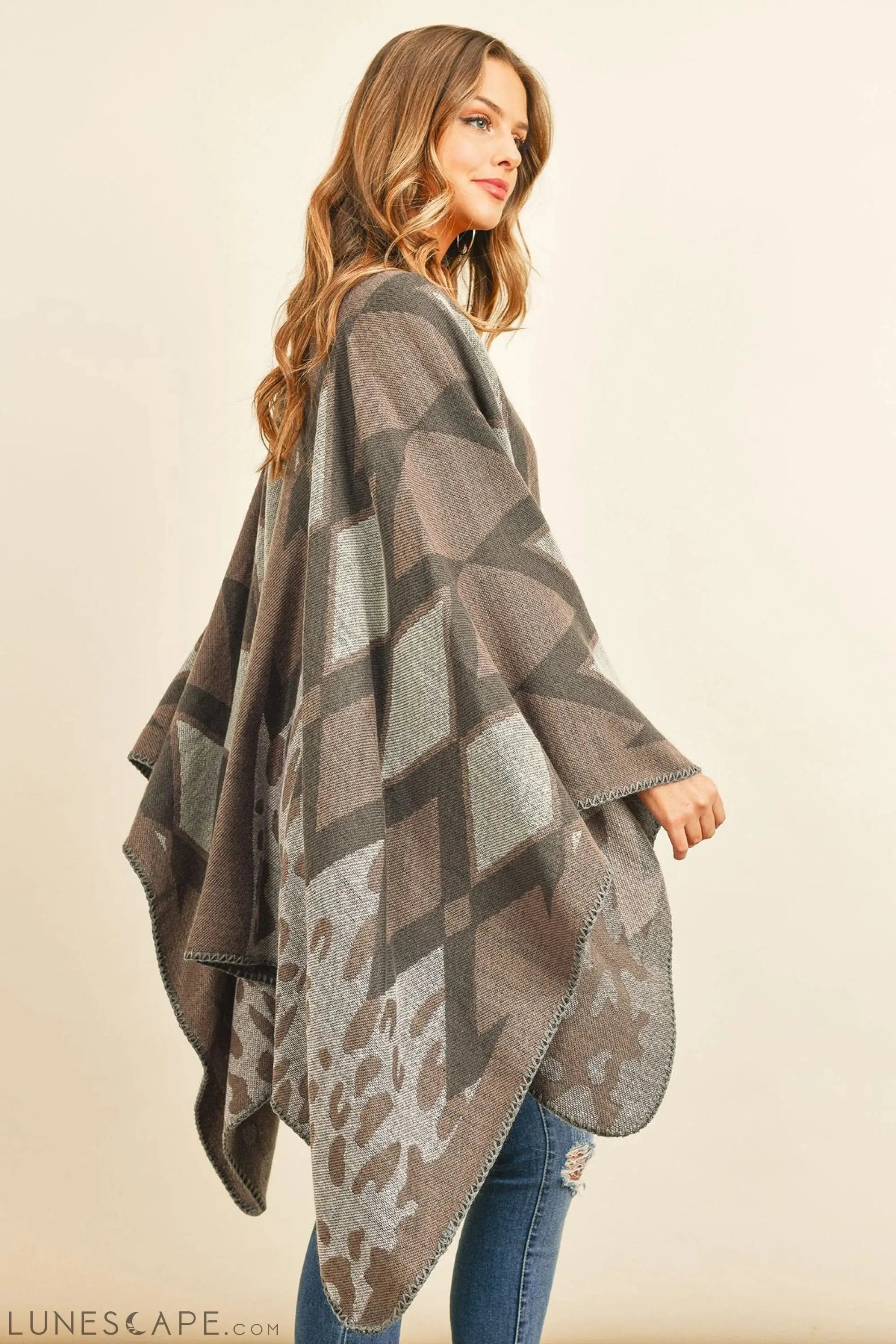 Chevron Leopard Open Front Kimono LUNESCAPE