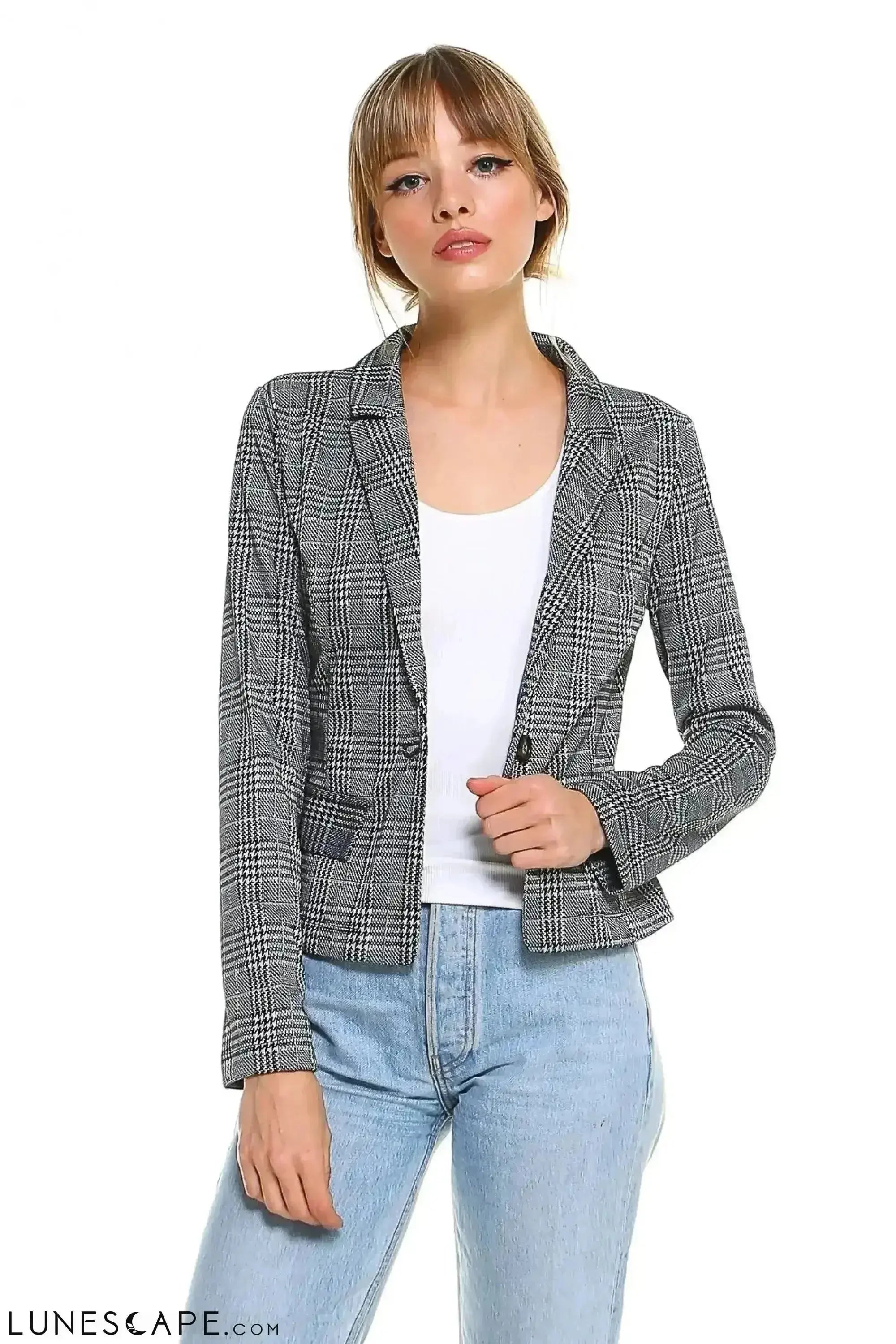 Cropped Plaid Blazer LUNESCAPE