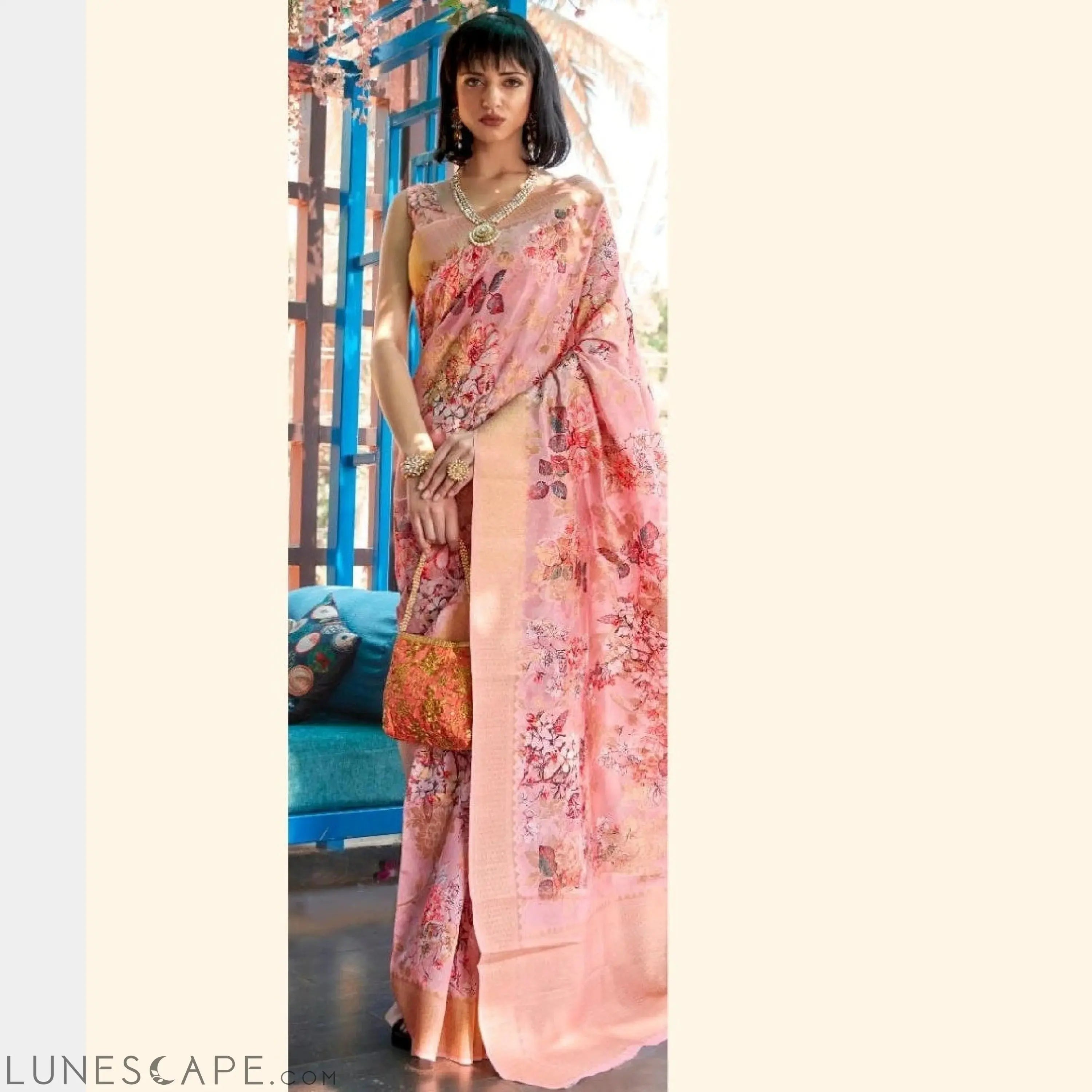 Digital Print Light Pink Saree LUNESCAPE