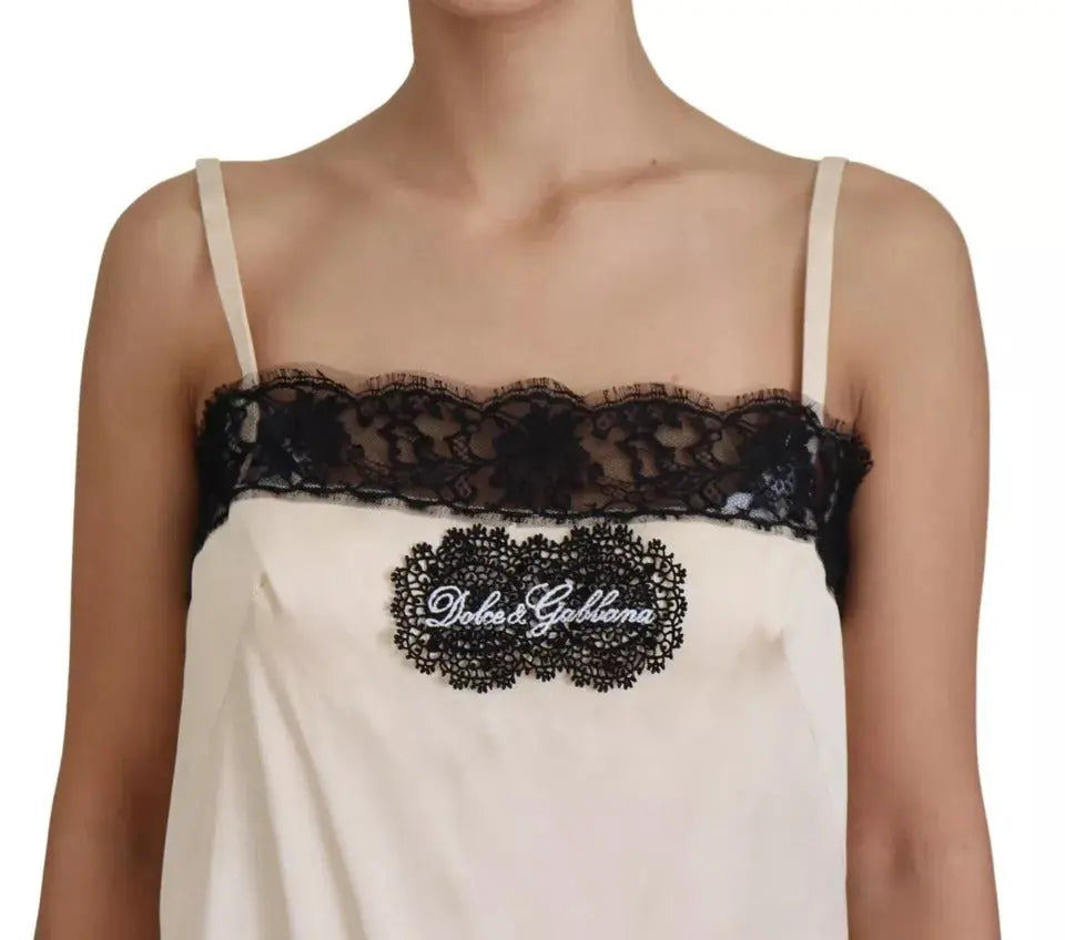 Dolce & Gabbana Beige Lace Spaghetti Logo Embroidery Top LUNESCAPE