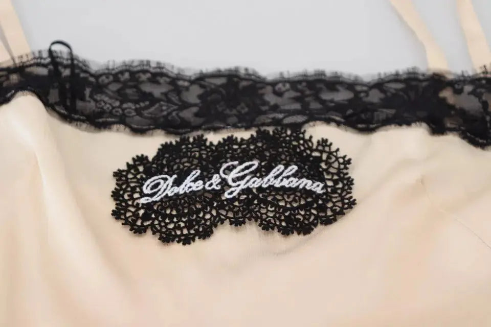 Dolce & Gabbana Beige Lace Spaghetti Logo Embroidery Top LUNESCAPE