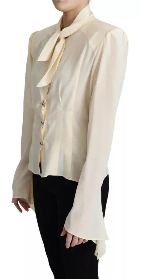 Dolce & Gabbana Beige Silk Crepe Shirt Padded Shoulder Top LUNESCAPE