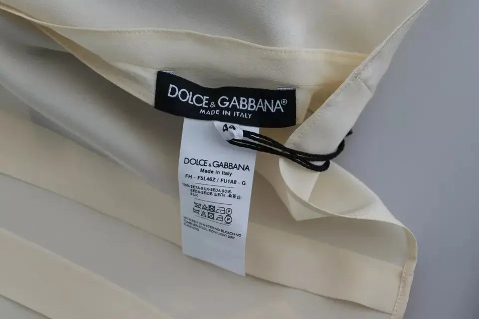 Dolce & Gabbana Beige Silk Crepe Shirt Padded Shoulder Top LUNESCAPE