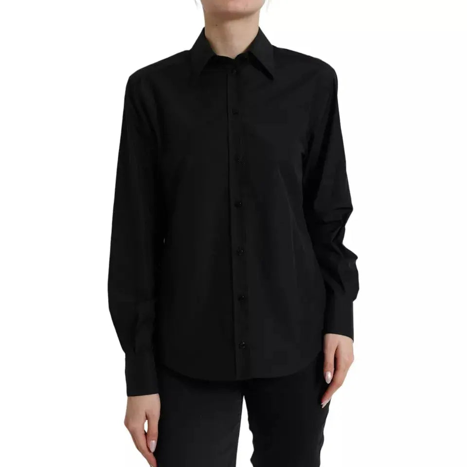 Dolce & Gabbana Black Cotton Collared Formal Dress Shirt Top LUNESCAPE