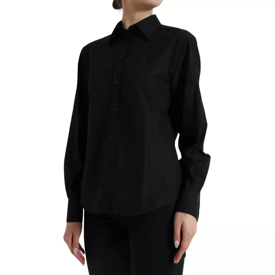 Dolce & Gabbana Black Cotton Collared Formal Dress Shirt Top LUNESCAPE