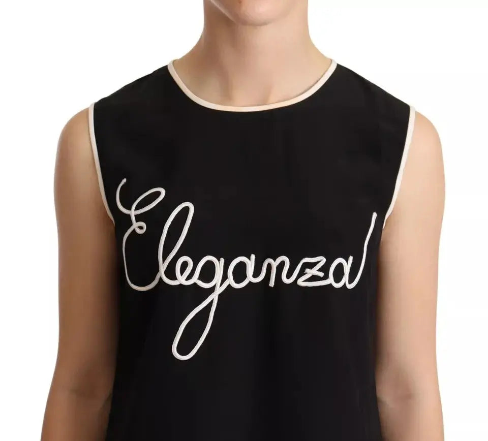 Dolce & Gabbana Black Silk Eleganza Print Sleeveless Tank Top LUNESCAPE