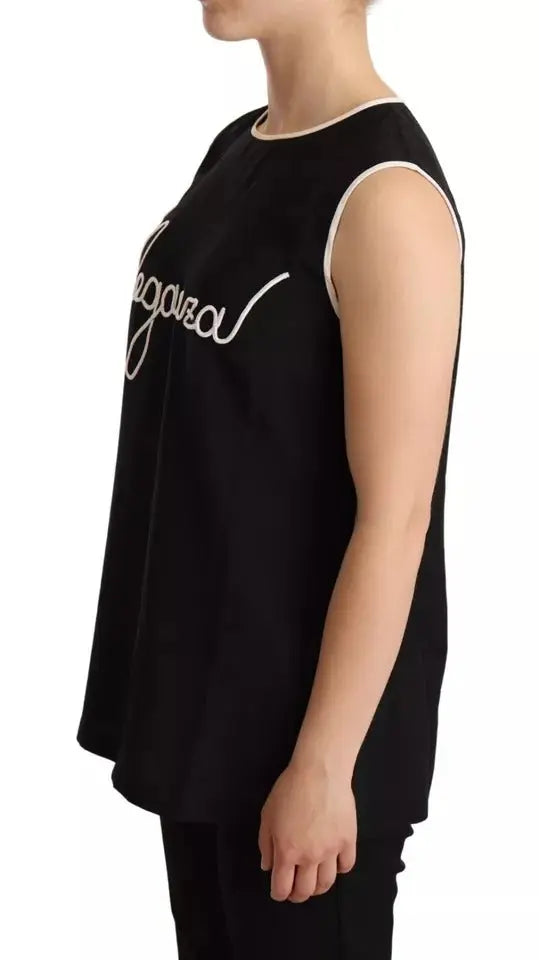 Dolce & Gabbana Black Silk Eleganza Print Sleeveless Tank Top LUNESCAPE