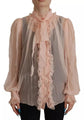 Dolce & Gabbana Light Pink Silk Ascot Collar Long Sleeves Top LUNESCAPE