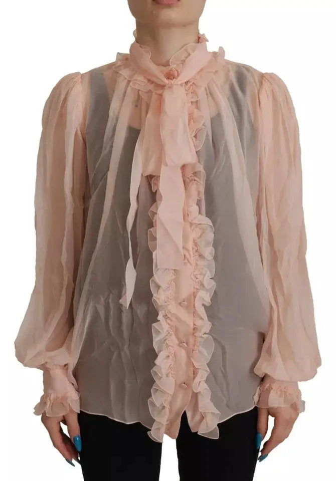 Dolce & Gabbana Light Pink Silk Ascot Collar Long Sleeves Top LUNESCAPE