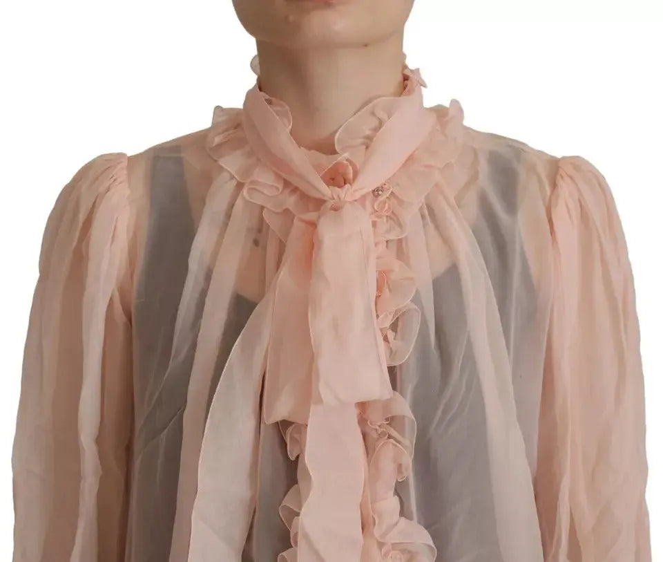 Dolce & Gabbana Light Pink Silk Ascot Collar Long Sleeves Top LUNESCAPE