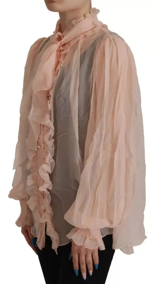 Dolce & Gabbana Light Pink Silk Ascot Collar Long Sleeves Top LUNESCAPE