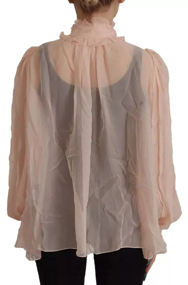 Dolce & Gabbana Light Pink Silk Ascot Collar Long Sleeves Top LUNESCAPE